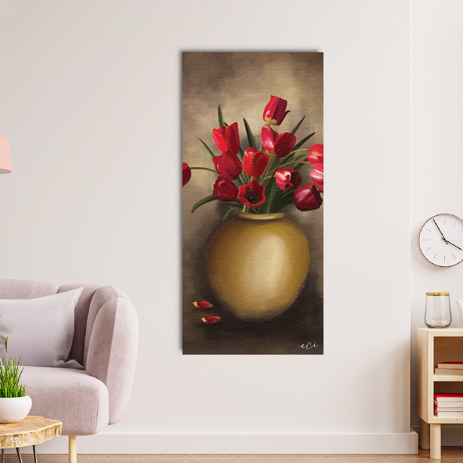 Beautiful Red Roses Flower Vase Wall Painting Digital Printed Canvas Art 1