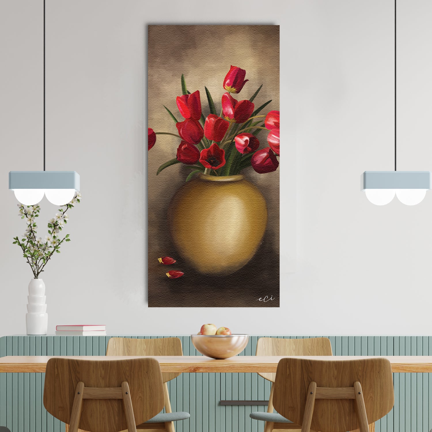 Beautiful Red Roses Flower Vase Wall Painting Digital Printed Canvas Art 2