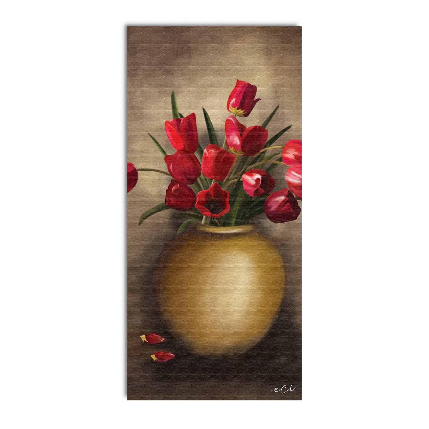 Beautiful Red Roses Flower Vase Wall Painting Digital Printed Canvas Art