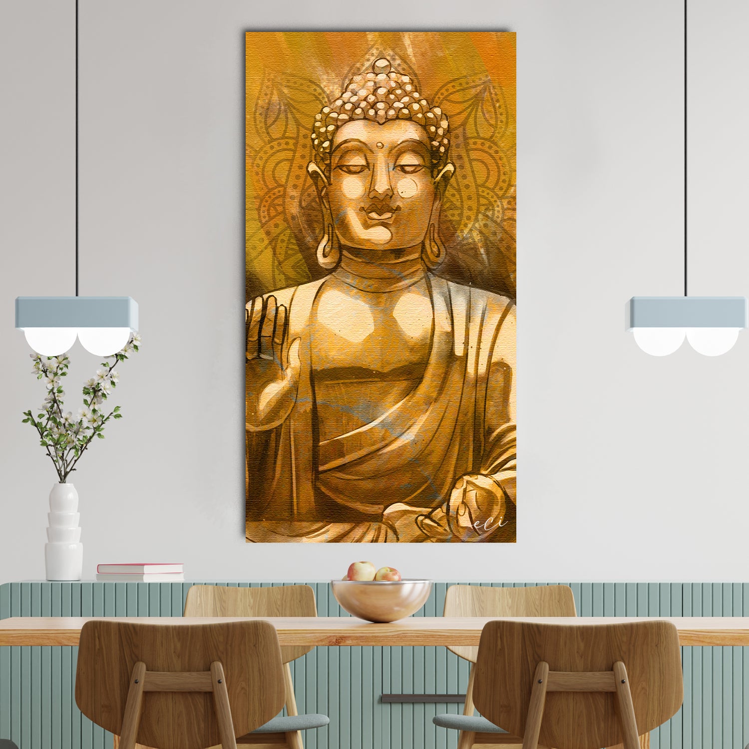 Meditating Blessing Buddha Original Design Canvas Printed Wall Painting