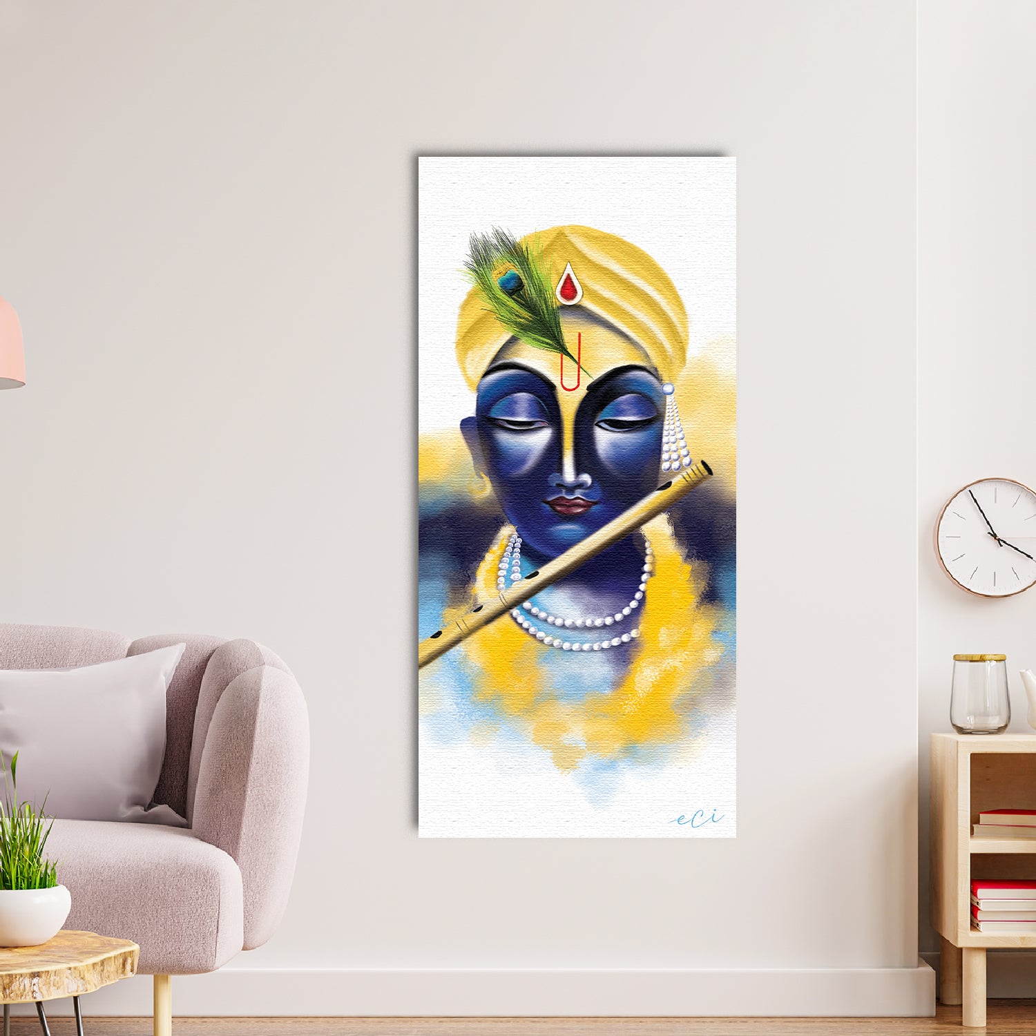 Lord Krishna Playing Flute Painting On Canvas Digital Printed Religious Wall Art