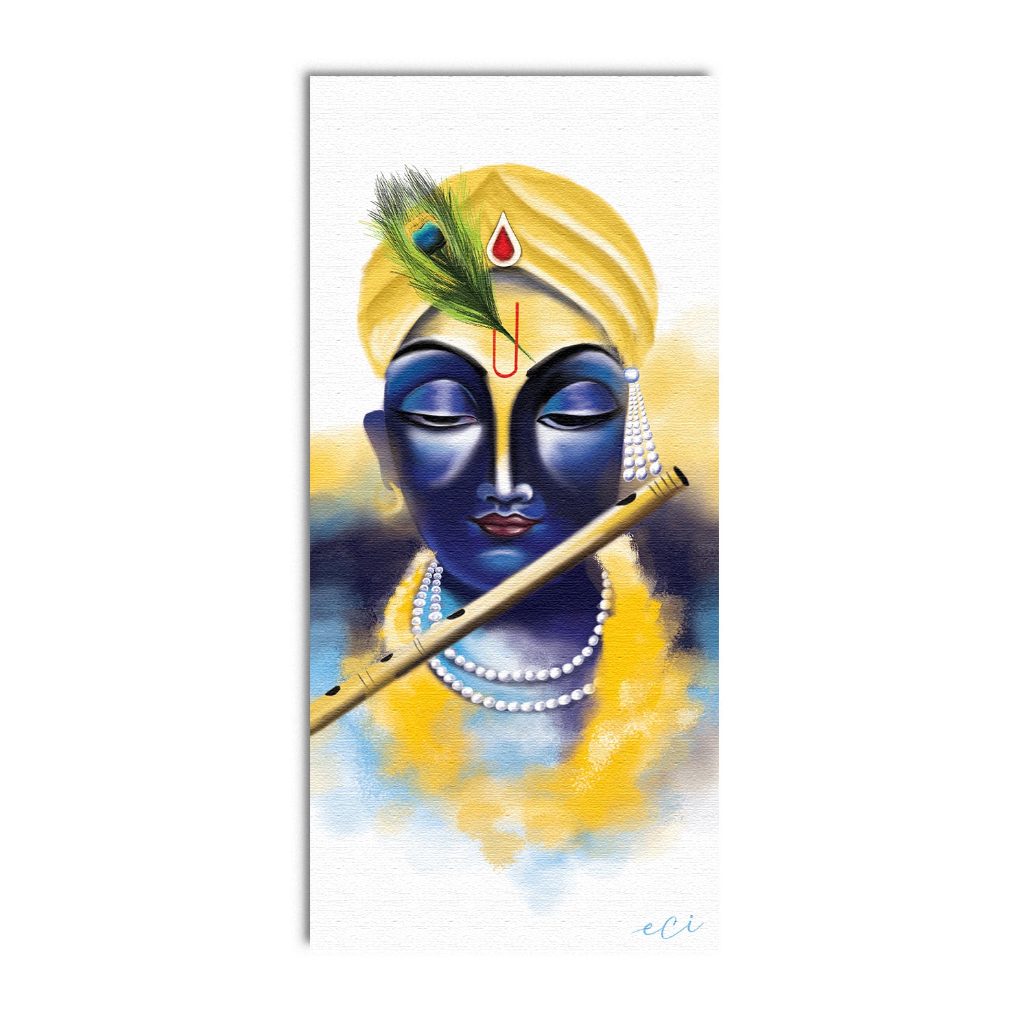 Lord Krishna Playing Flute Painting On Canvas Digital Printed Religious Wall Art 2