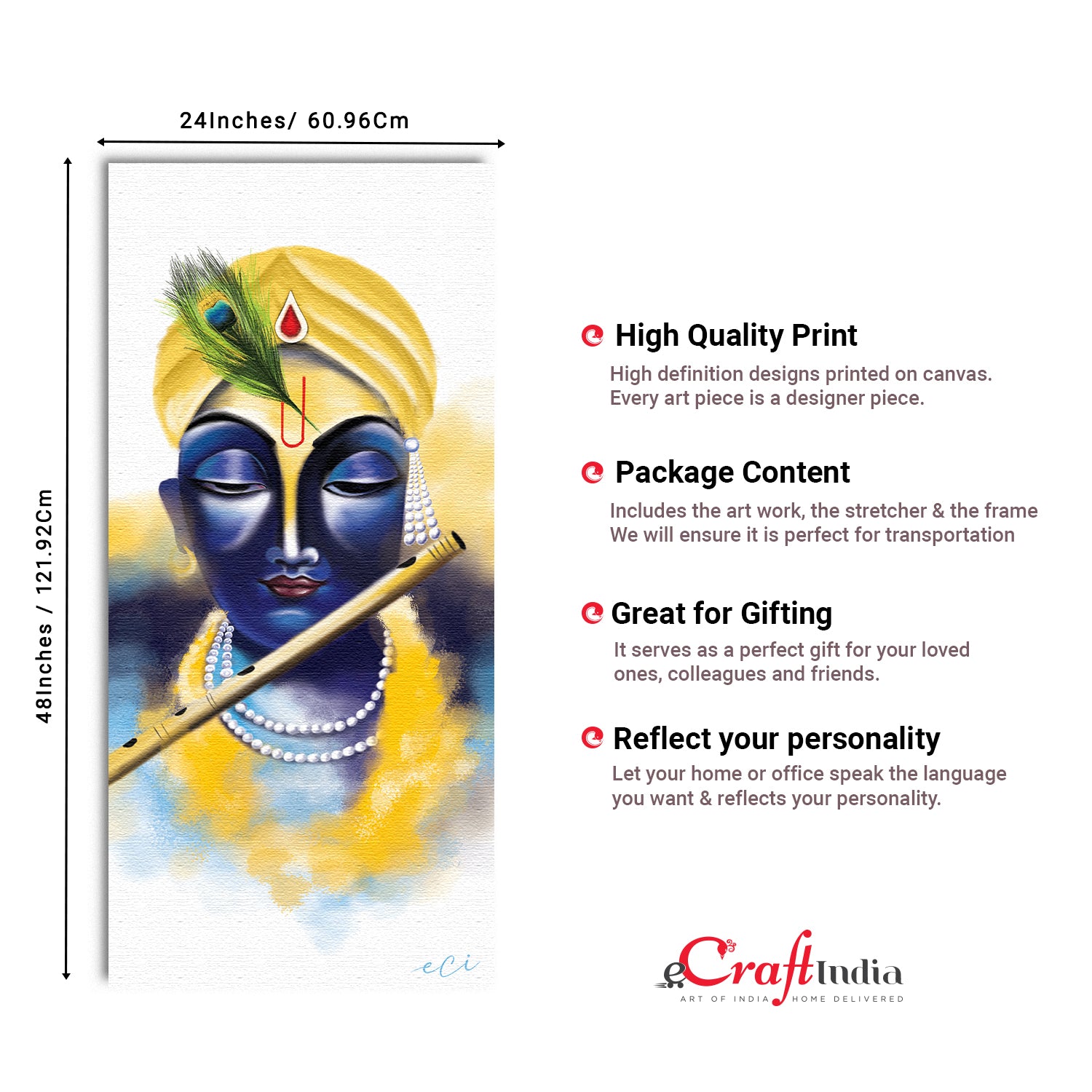 Lord Krishna Playing Flute Painting On Canvas Digital Printed Religious Wall Art 3