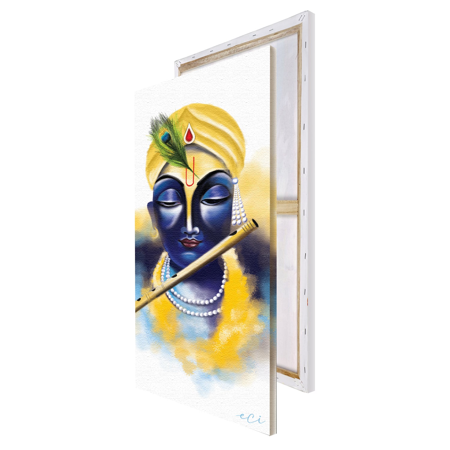 Lord Krishna Playing Flute Painting On Canvas Digital Printed Religious Wall Art 4