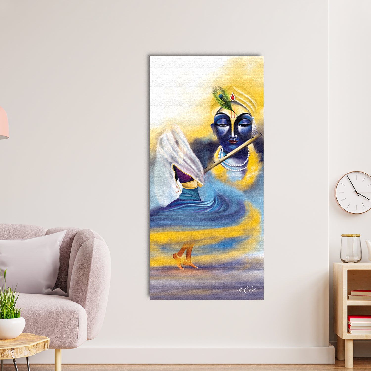 Lord Krishna with Flute Original Design Canvas Printed Wall Painting