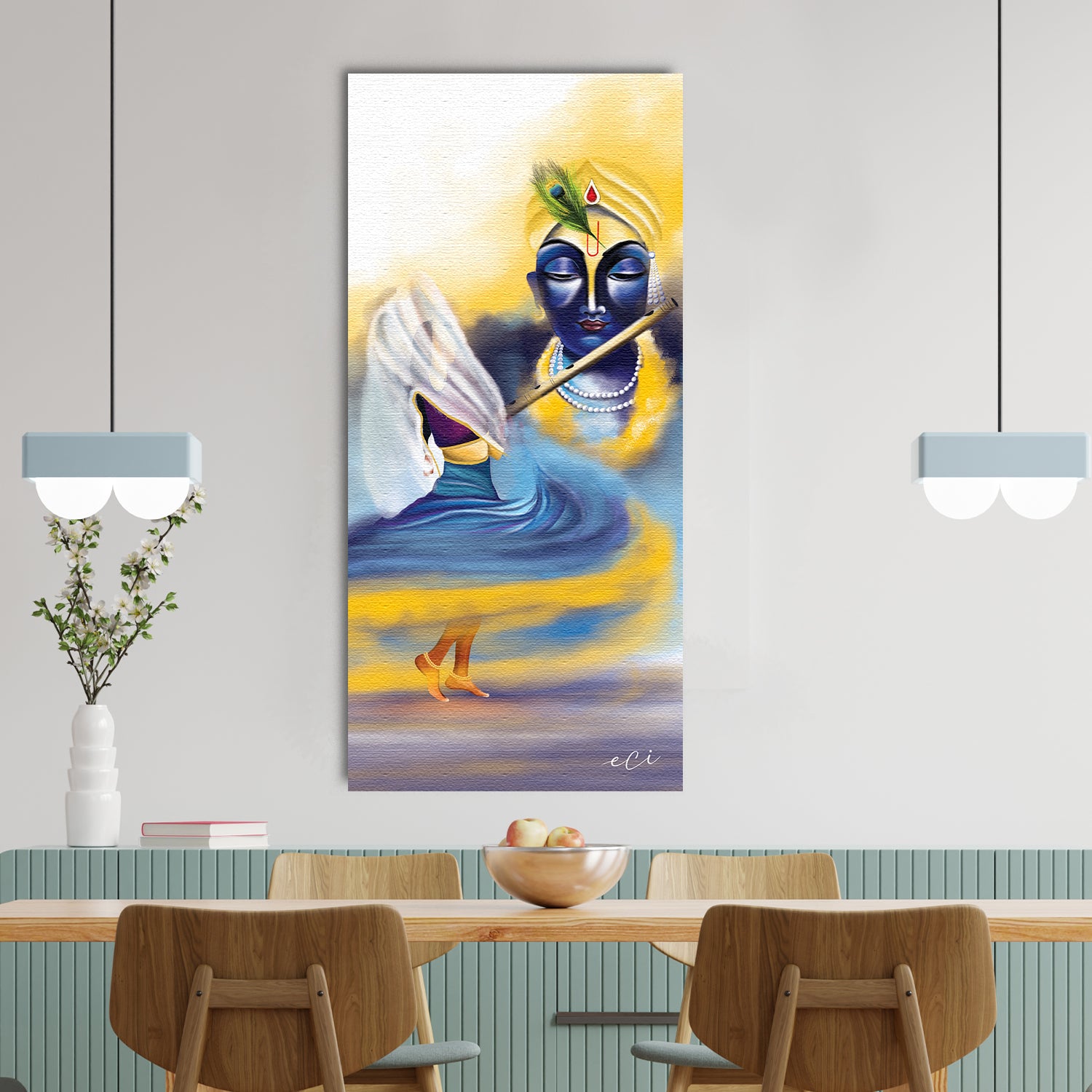 Lord Krishna with Flute Original Design Canvas Printed Wall Painting 1