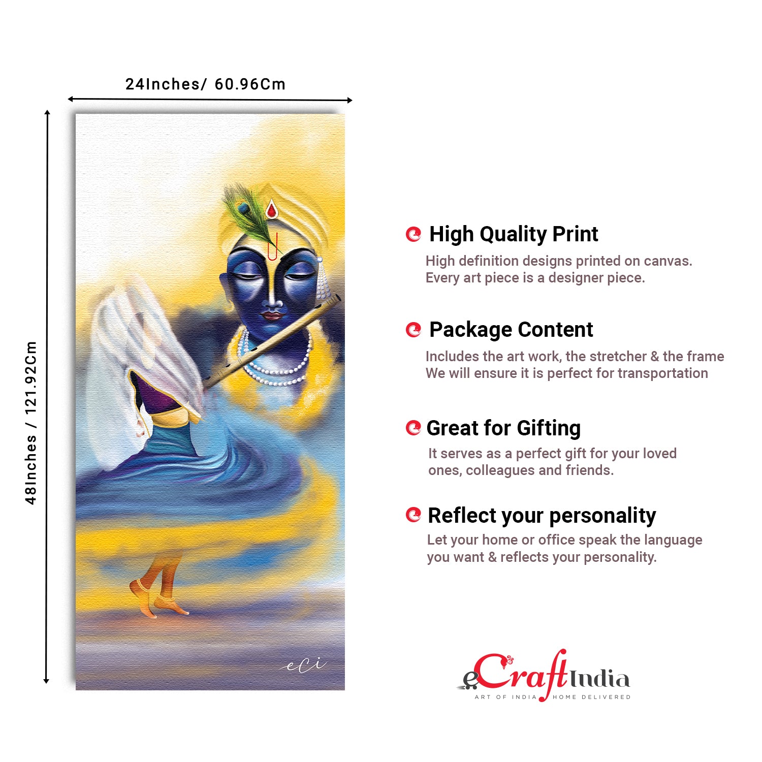 Lord Krishna with Flute Original Design Canvas Printed Wall Painting 3