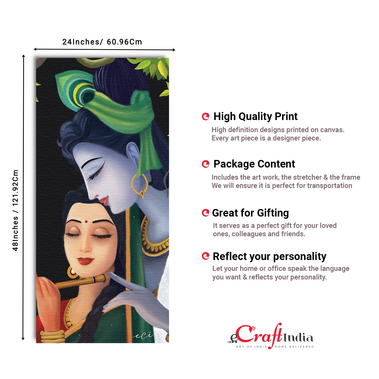 Beautiful Romantic Radha Krishna Painting Digital Printed Canvas Wall Art 3
