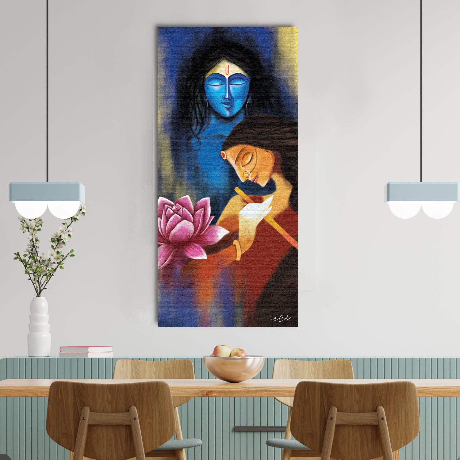 Lord Radha Krishna Religious Original Design Canvas Printed Wall Painting 1