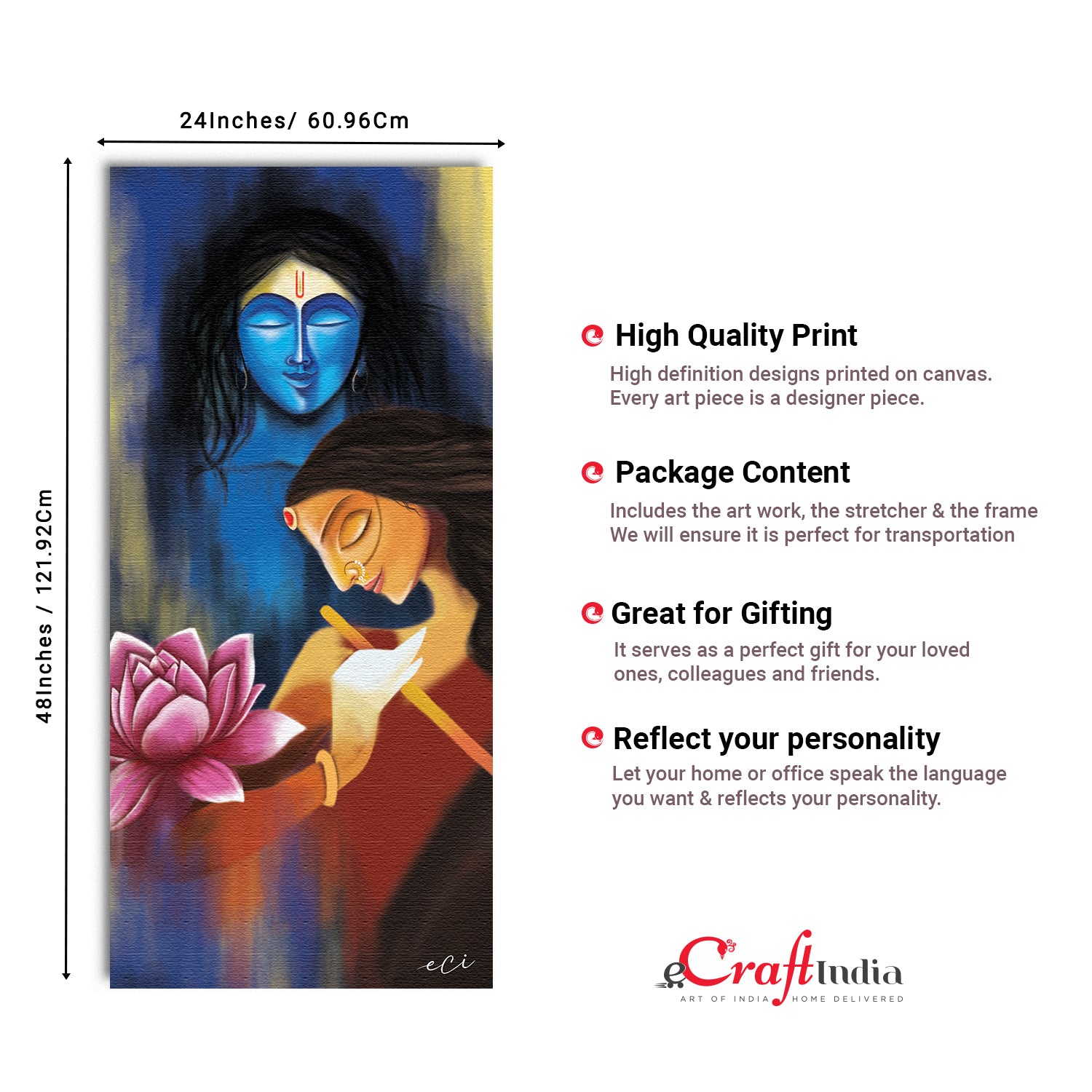 Lord Radha Krishna Religious Original Design Canvas Printed Wall Painting 3