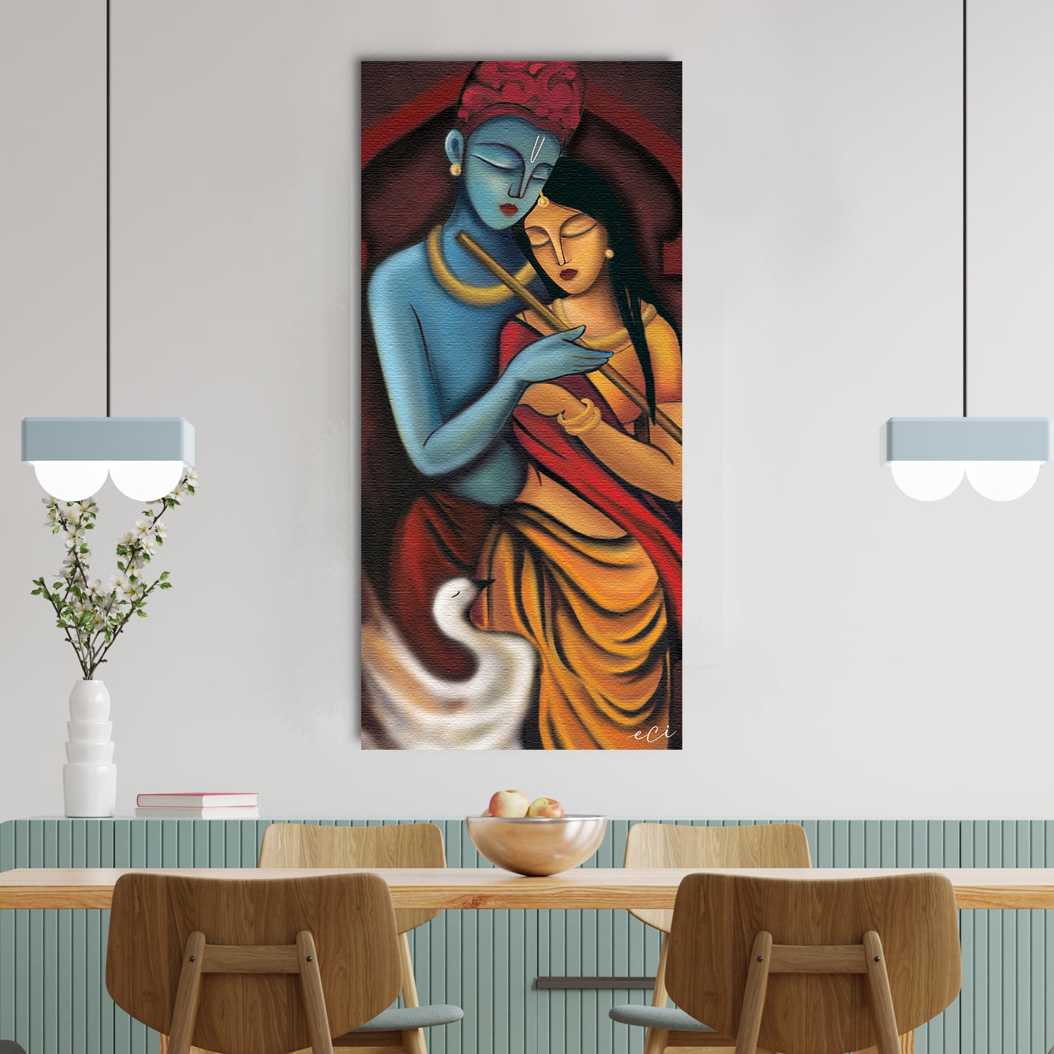 Radha Krishna Abstract Original Design Canvas Printed Wall Painting 1