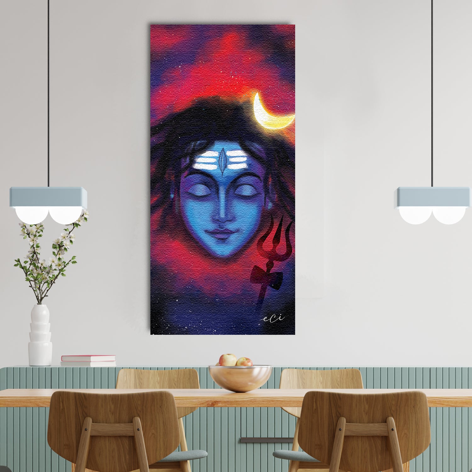 Lord Shiva Painting With Trishul Damru Digital Printed Religious Canvas Wall Art 1
