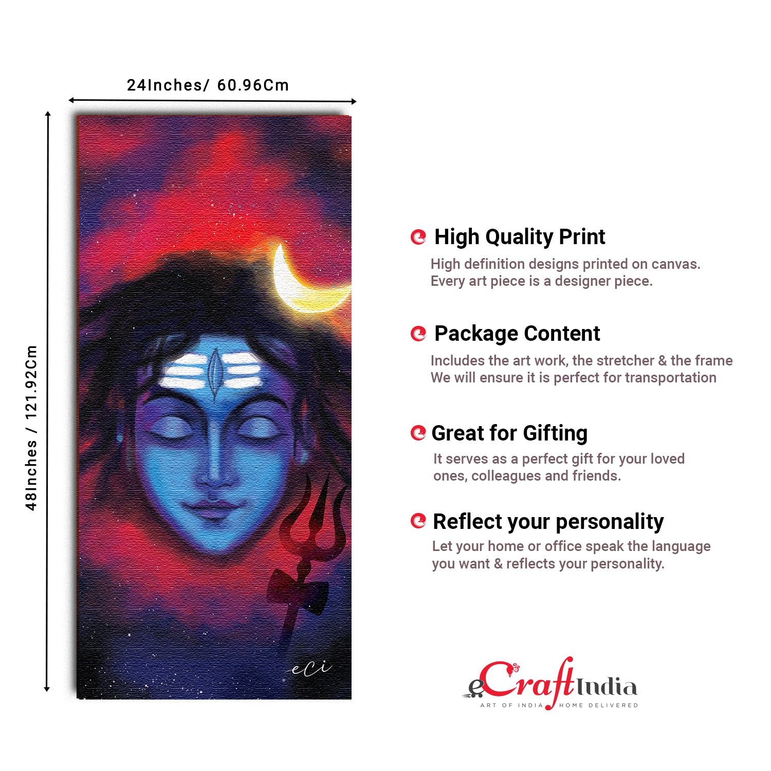Lord Shiva Painting With Trishul Damru Digital Printed Religious Canvas Wall Art 3