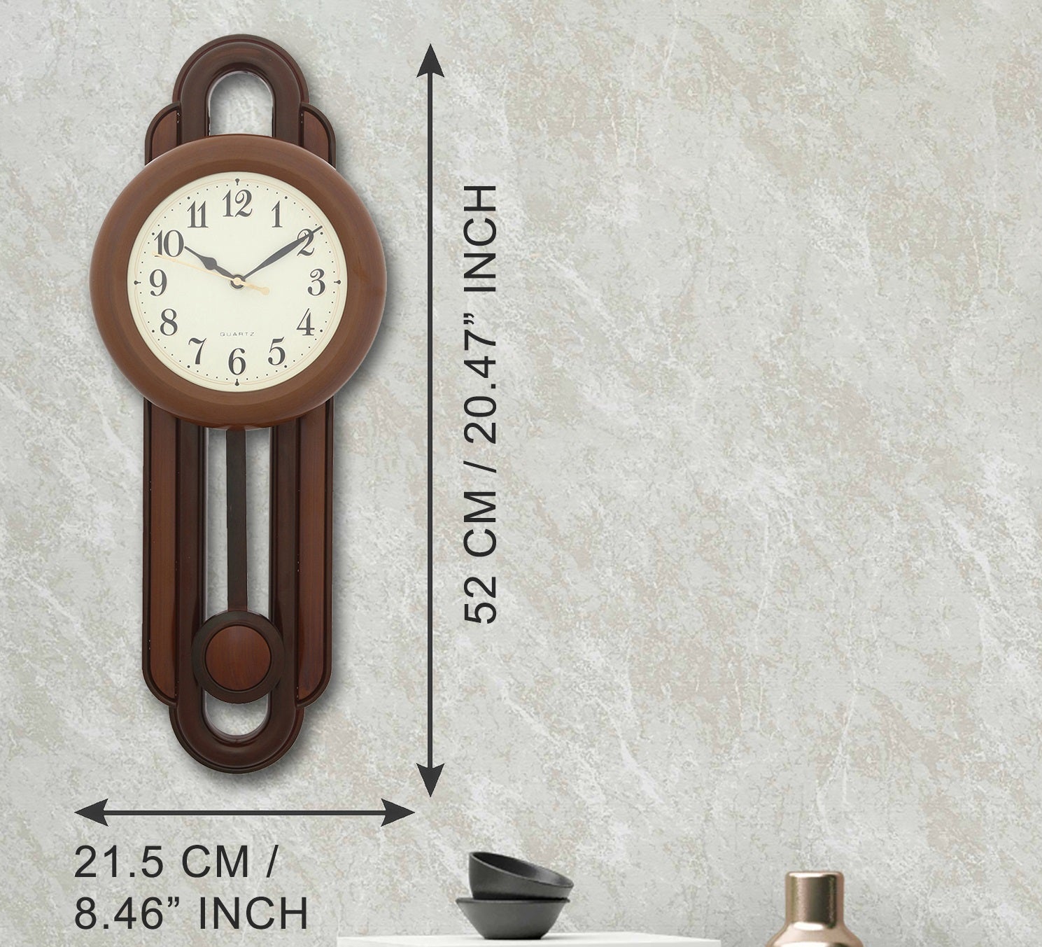 Brown Round Plastic Pendulum Wall Clock 2
