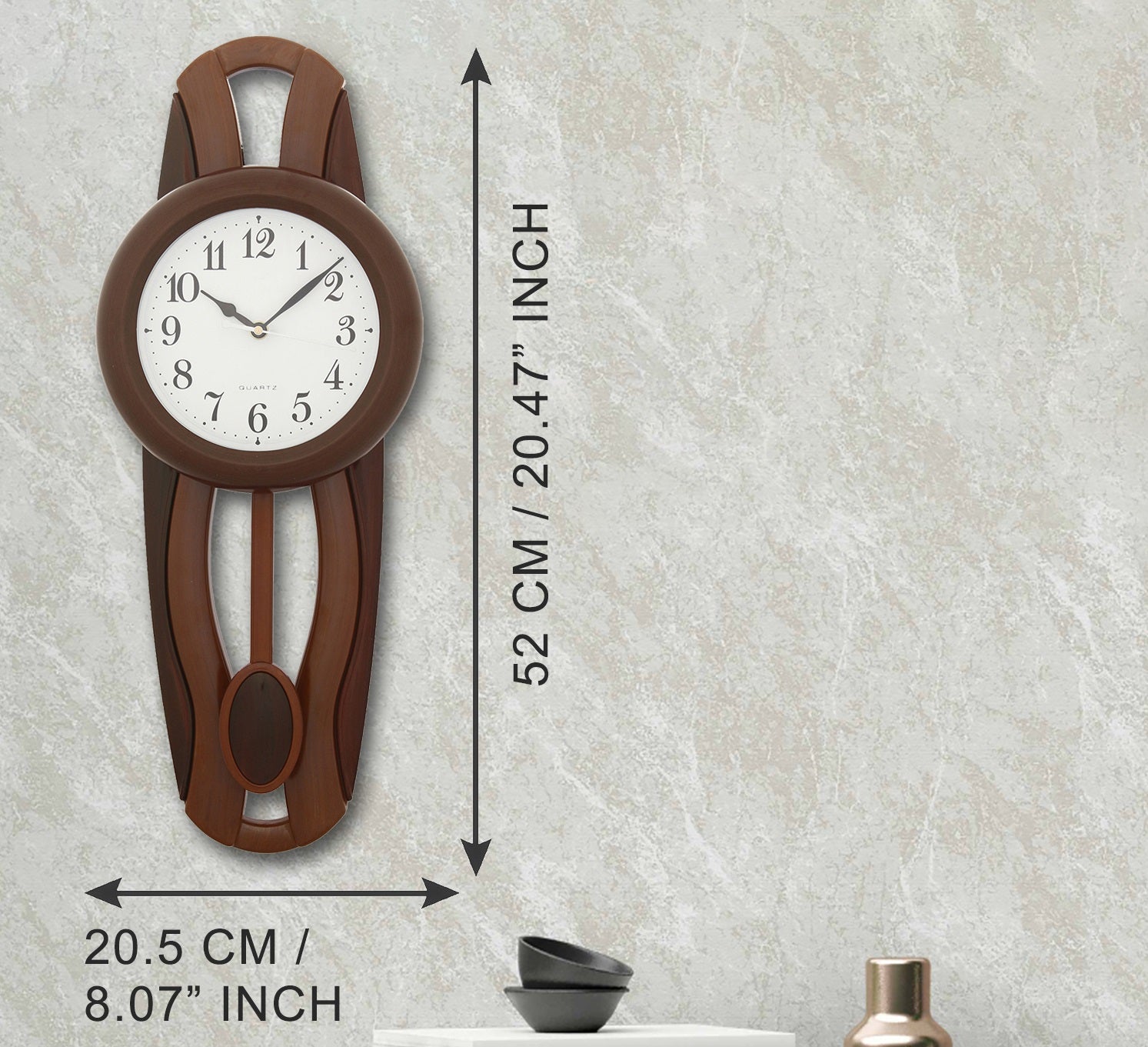 Brown Round Plastic Pendulum Wall Clock 2