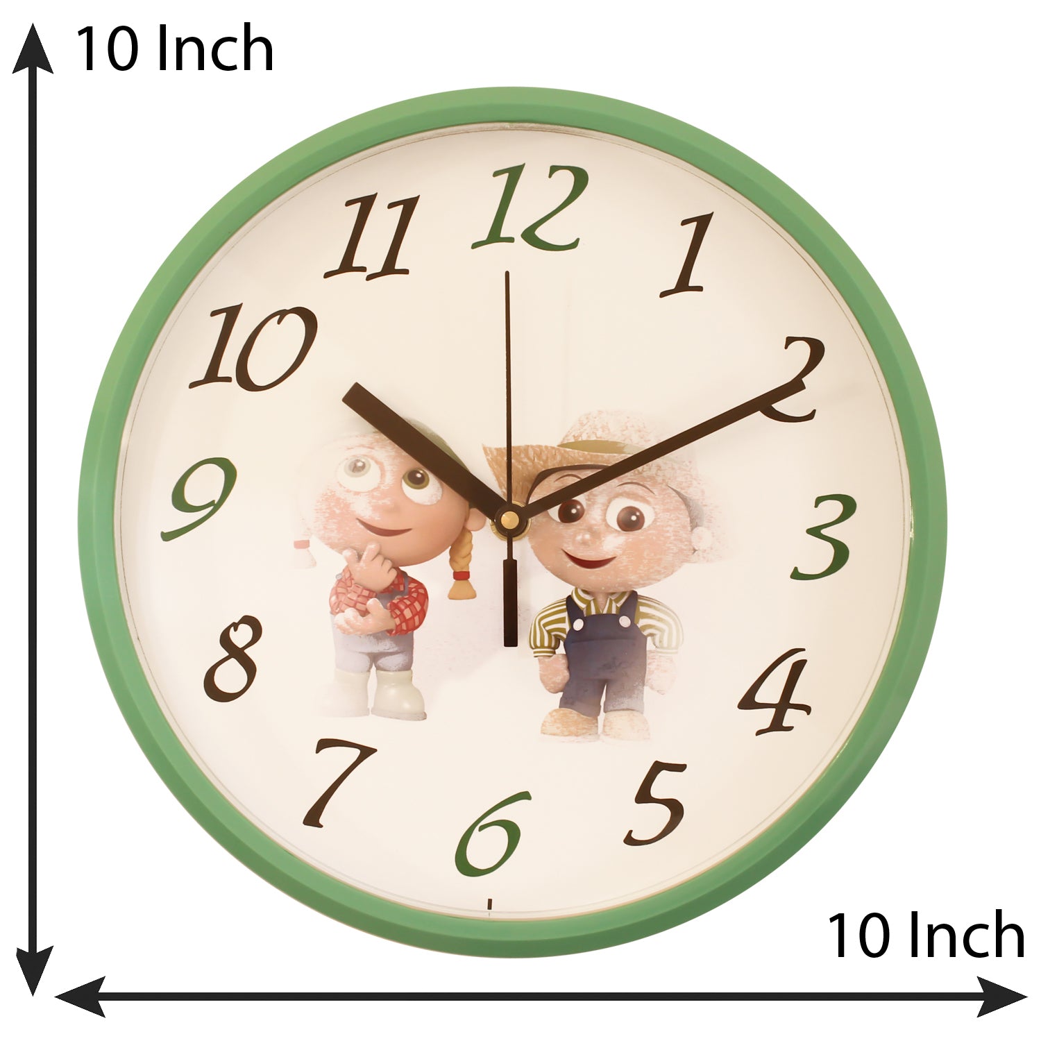 Round Kid's Collection Plastic Quartz analog wall clock (Green 25 x 25 cm) 2