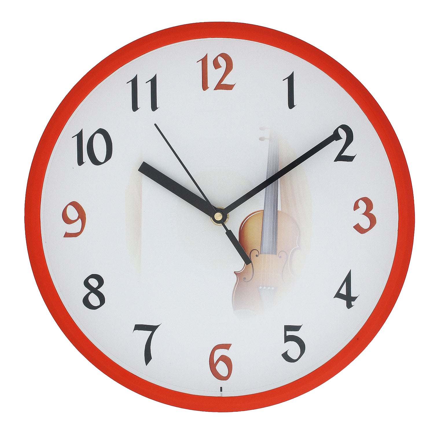 White Dial Printed Round Plastic Orange Wall Clock for Kids (10*10 IN)