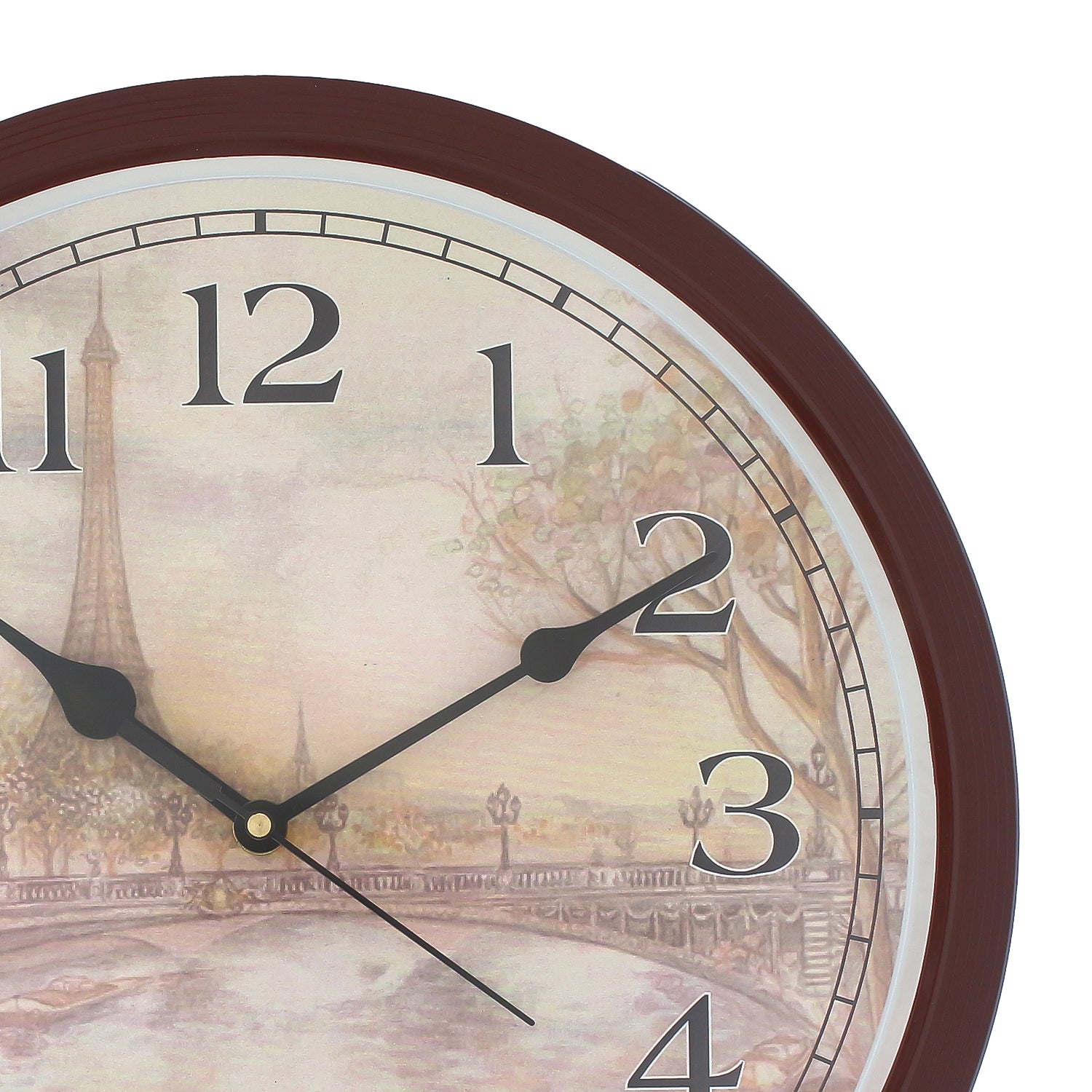 Multicolor Dial Eiffel Tower Printed Round Plastic Brown Wall Clock for Kids (12*12 IN) 3