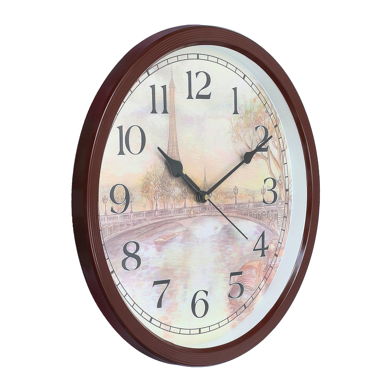 Multicolor Dial Eiffel Tower Printed Round Plastic Brown Wall Clock for Kids (12*12 IN) 5