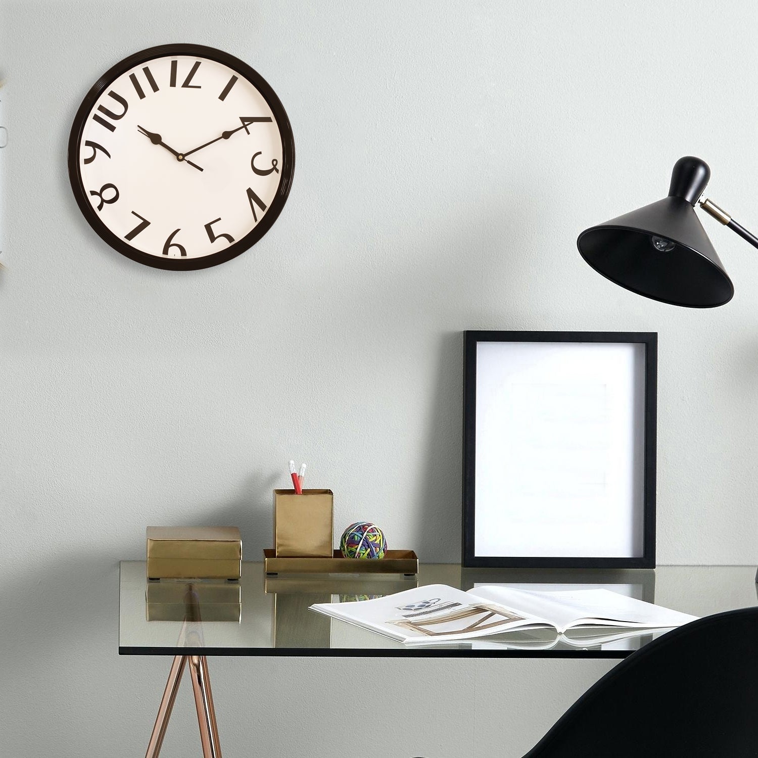 Round Designer Plastic Quartz analog wall clock (Black 32 x 32 cm) 1