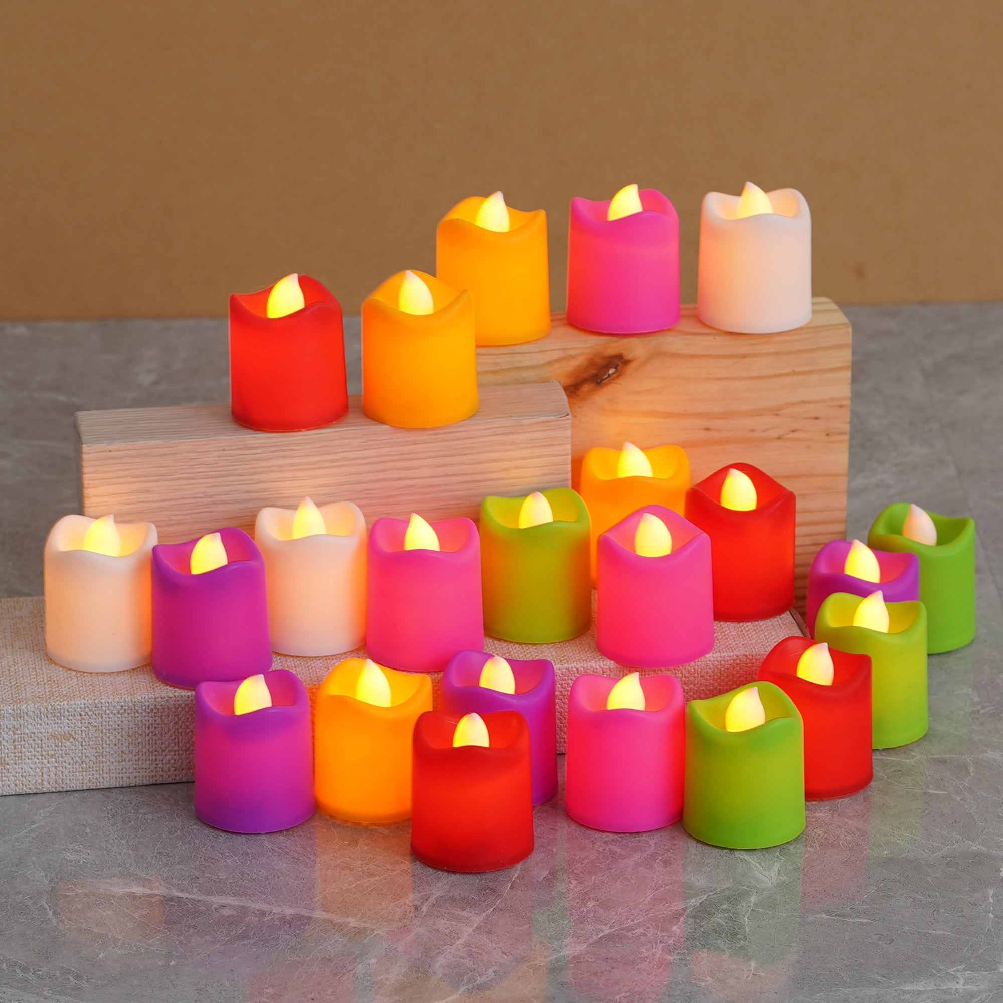 eCraftIndia Multicolor Flameless and Smokeless LED Tea Light Candles for Home Decoration (Set of 24)