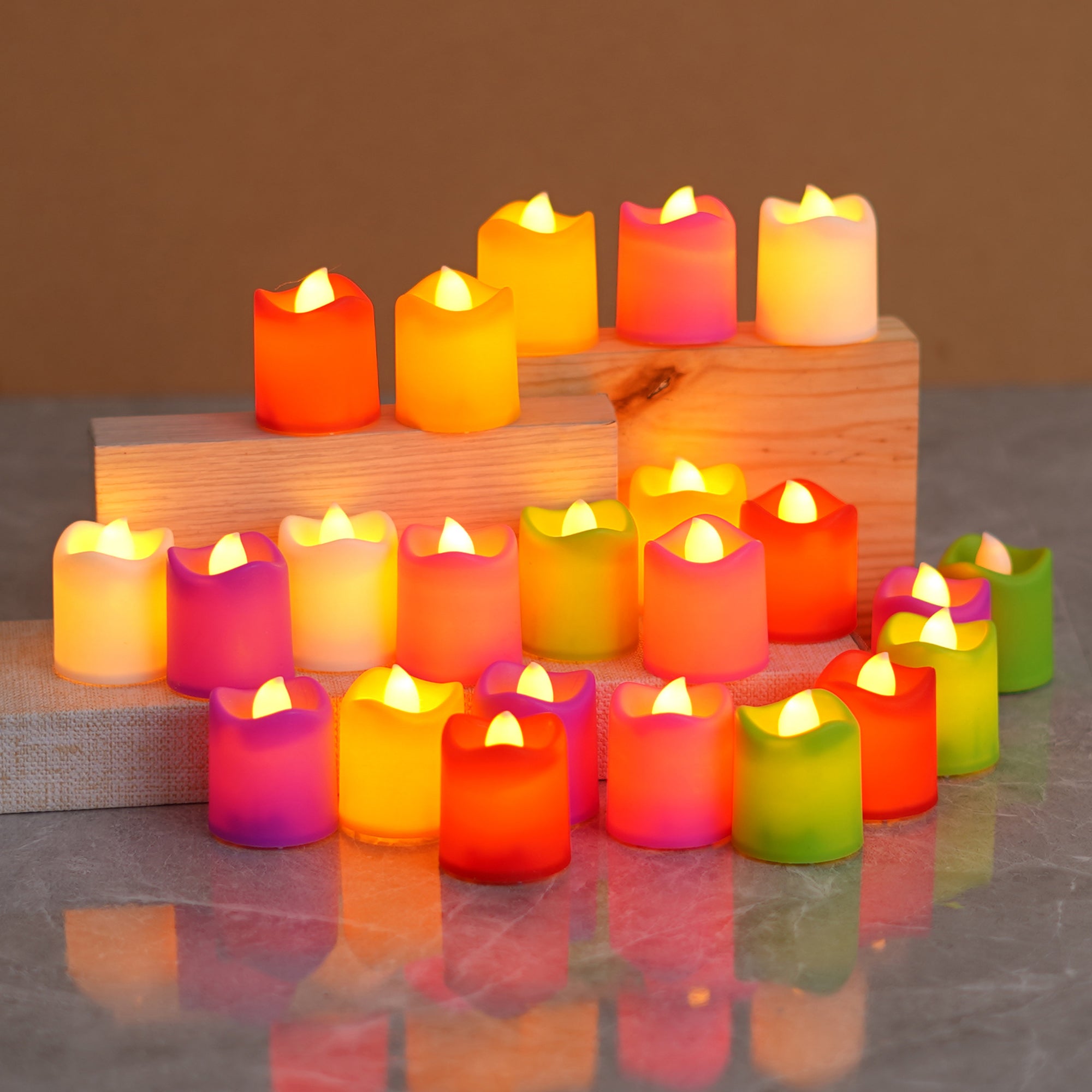 eCraftIndia Multicolor Flameless and Smokeless LED Tea Light Candles for Home Decoration (Set of 24) 4