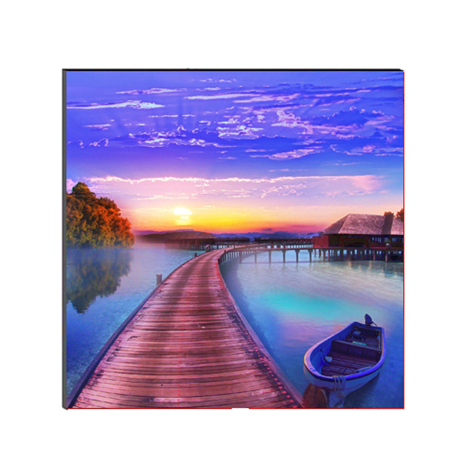 6MM MDF Scenic River Side View with Boat Satin Matt Texture UV Art Painting