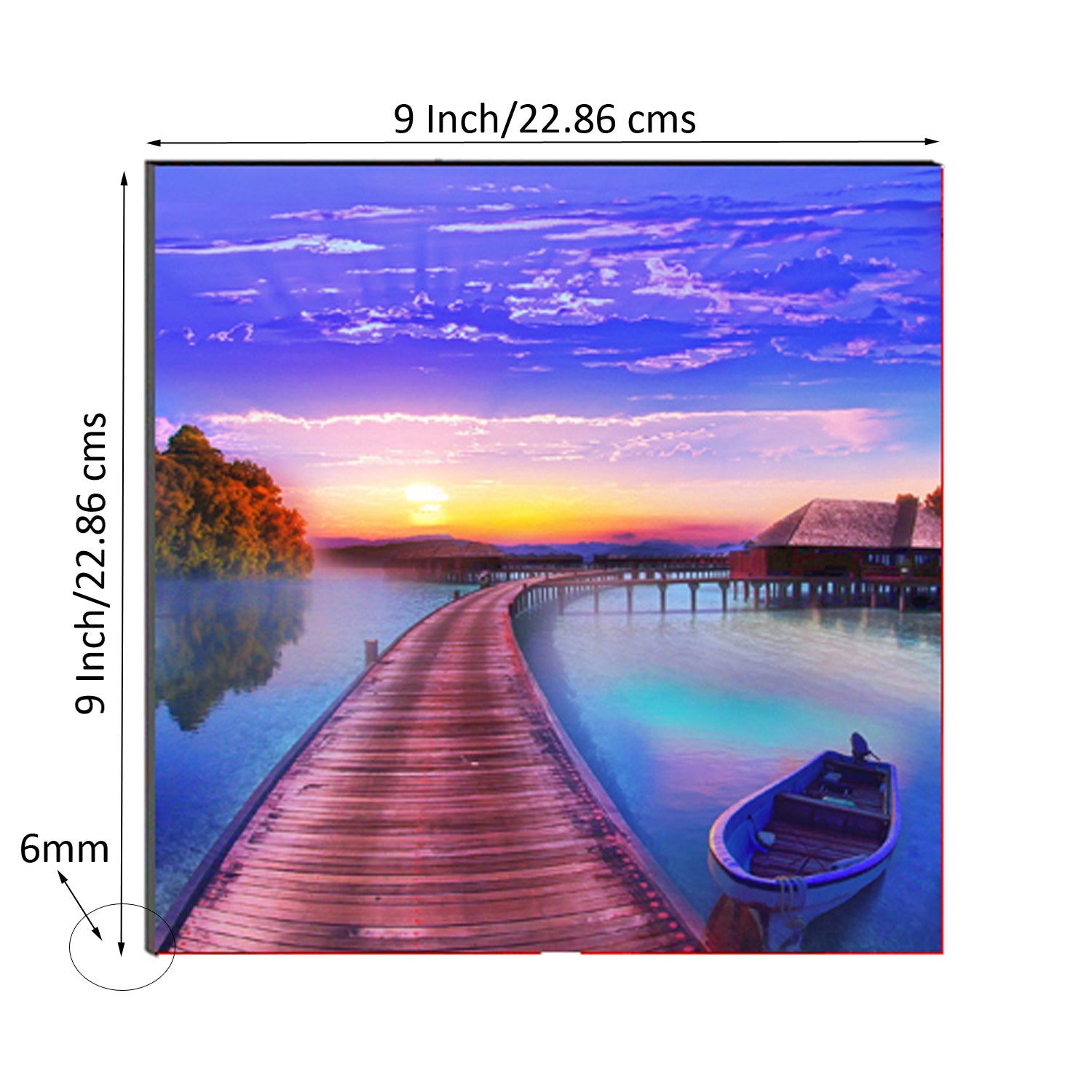 6MM MDF Scenic River Side View with Boat Satin Matt Texture UV Art Painting 2
