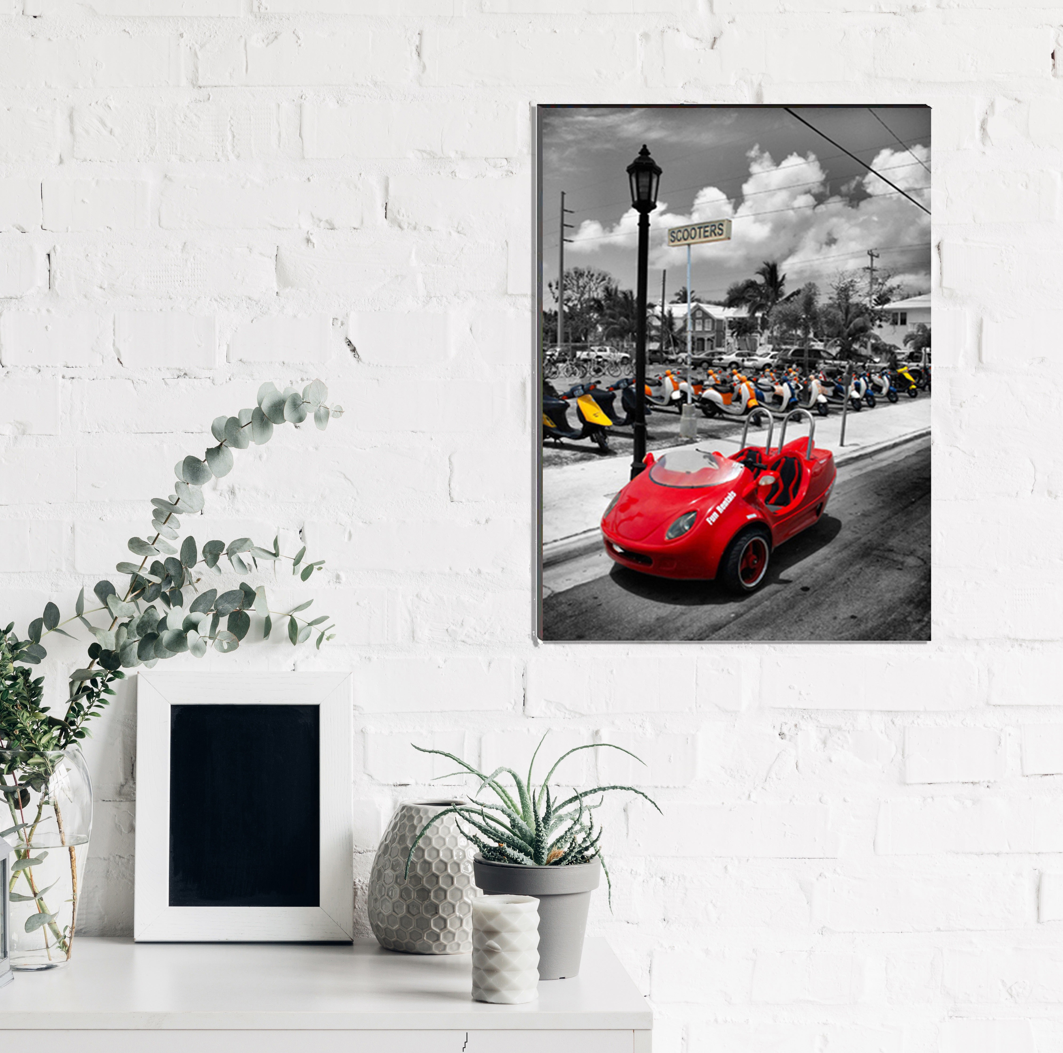 6MM MDF Red Antique Car Satin Matt Texture UV Art Painting 1