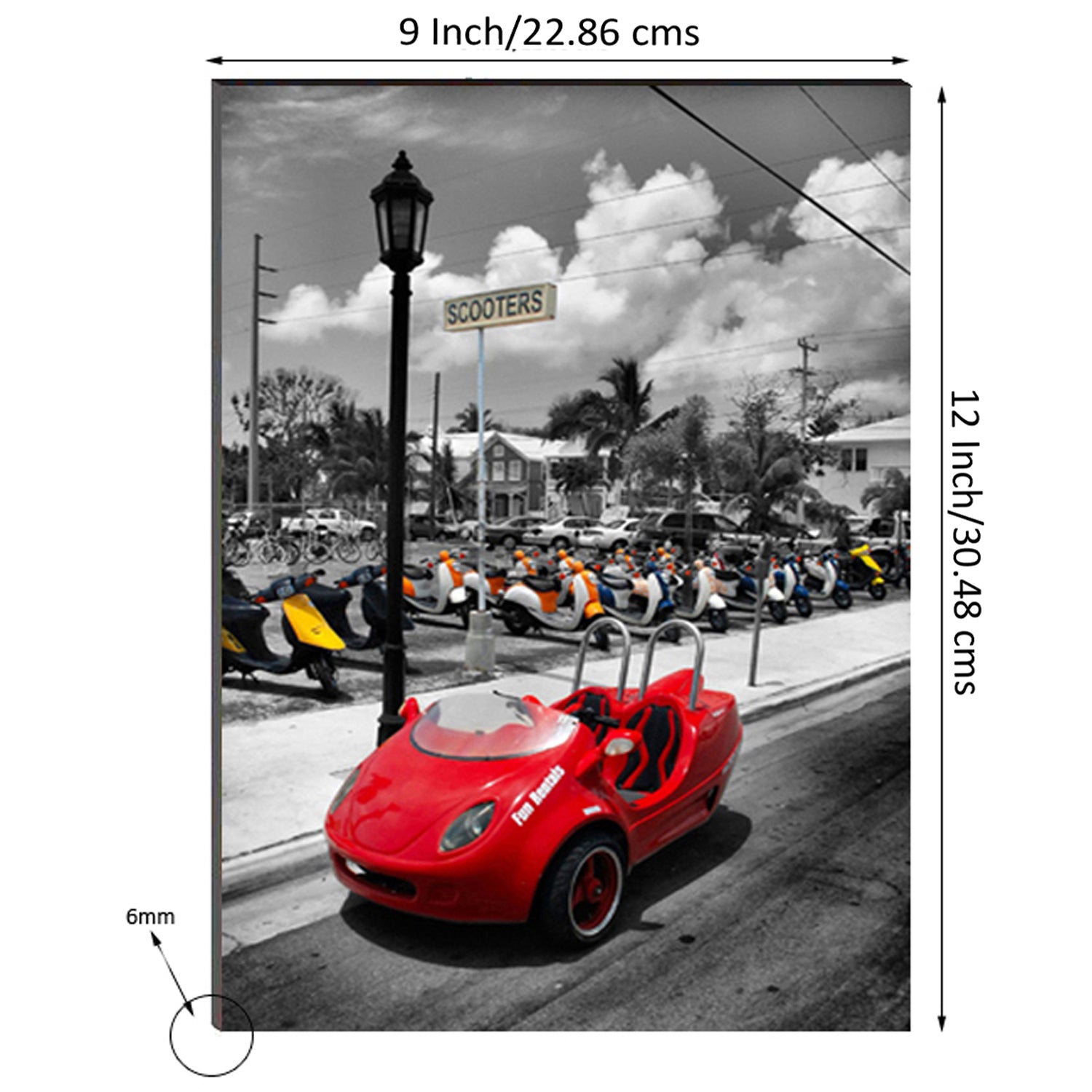 6MM MDF Red Antique Car Satin Matt Texture UV Art Painting 2