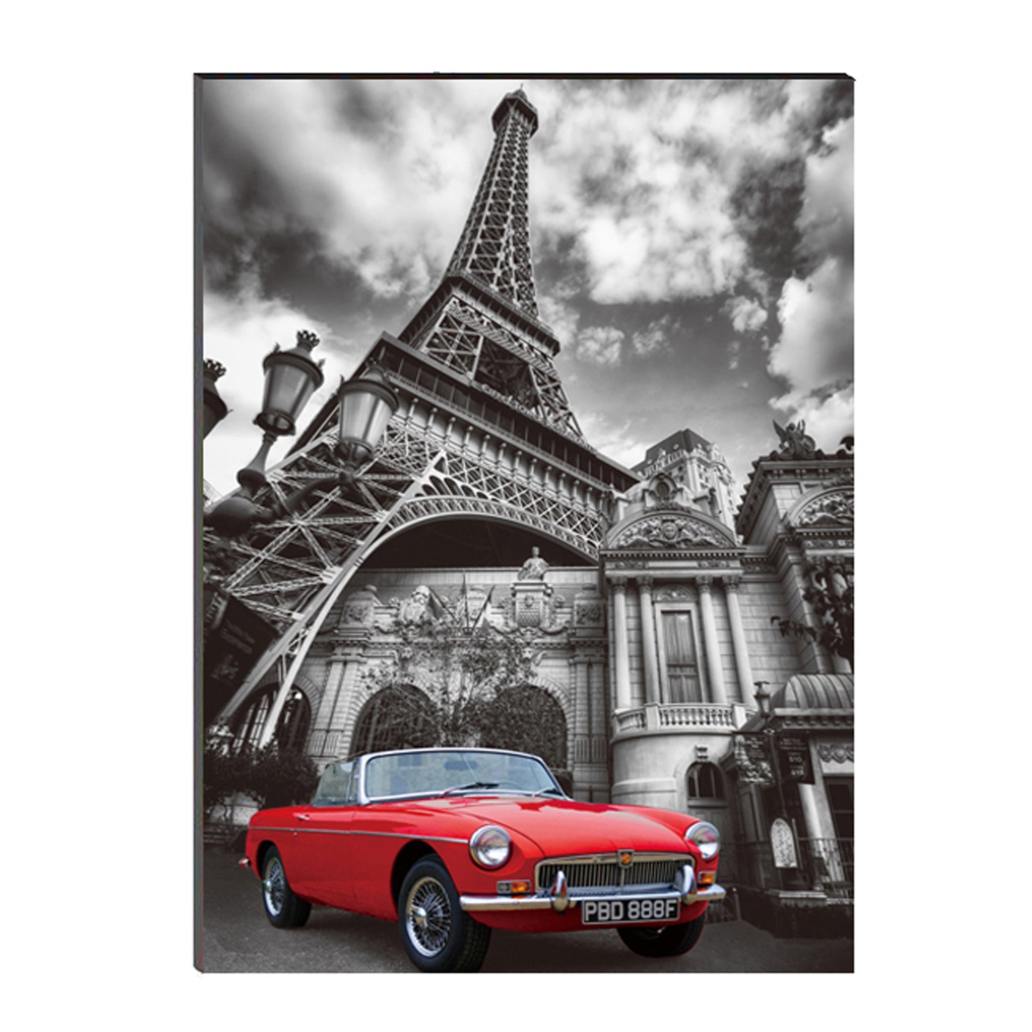 6MM MDF Red Car Underneath Eiffel Tower Satin Matt Texture UV Art Painting