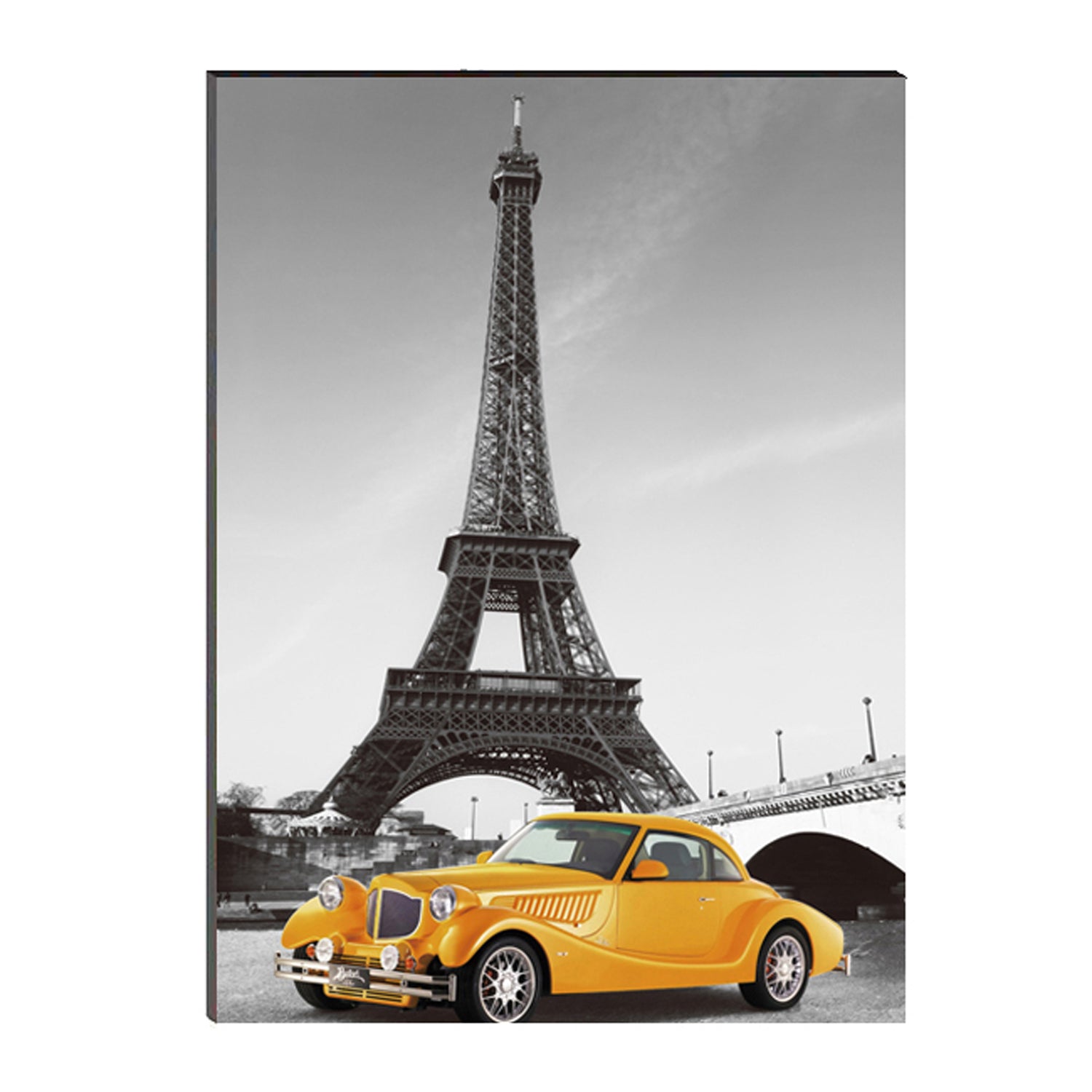 6MM MDF Yellow Car Underneath Eiffel Tower Satin Matt Texture UV Art Painting
