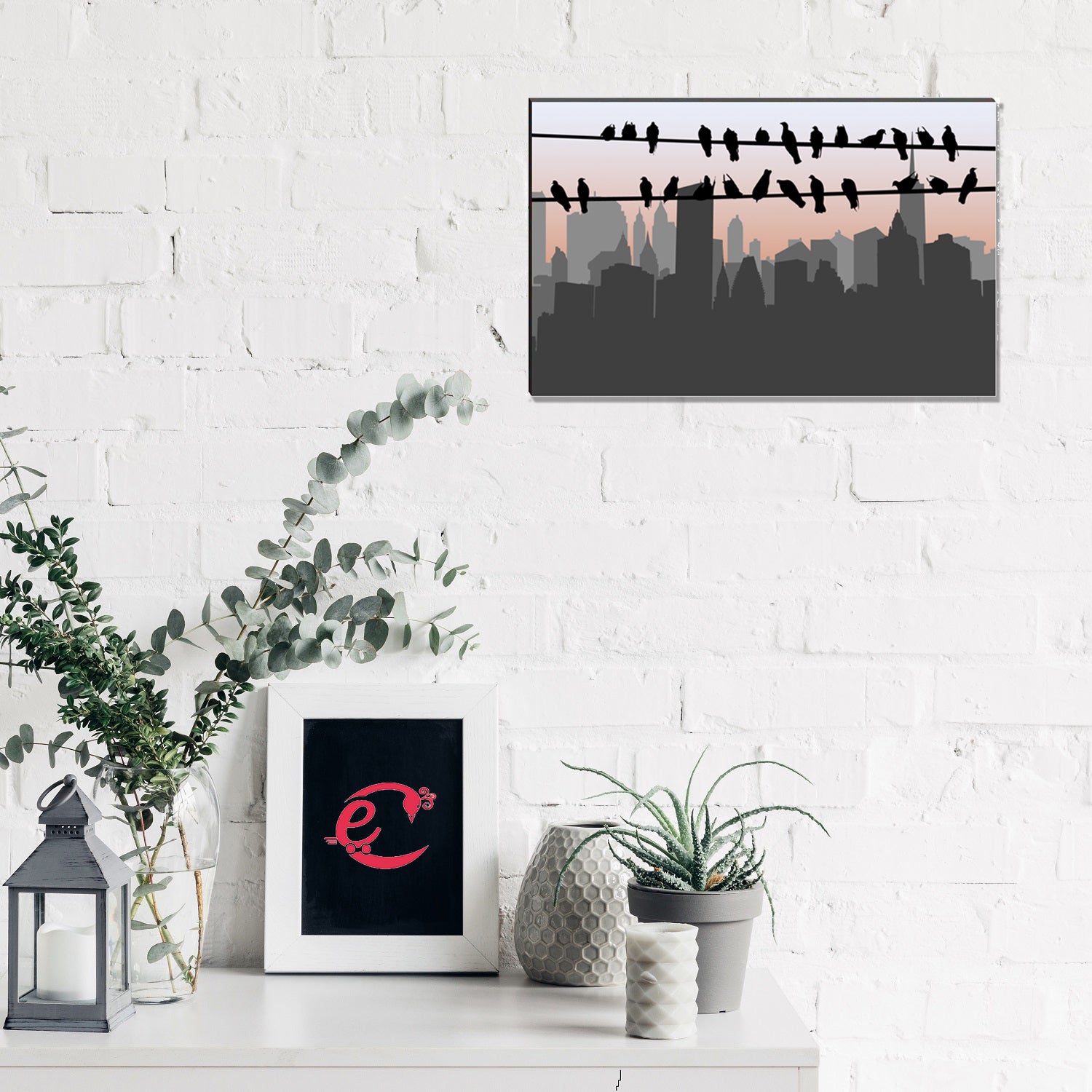 6MM MDF Birds Sitting on Wire Satin Matt Texture UV Art Painting 1