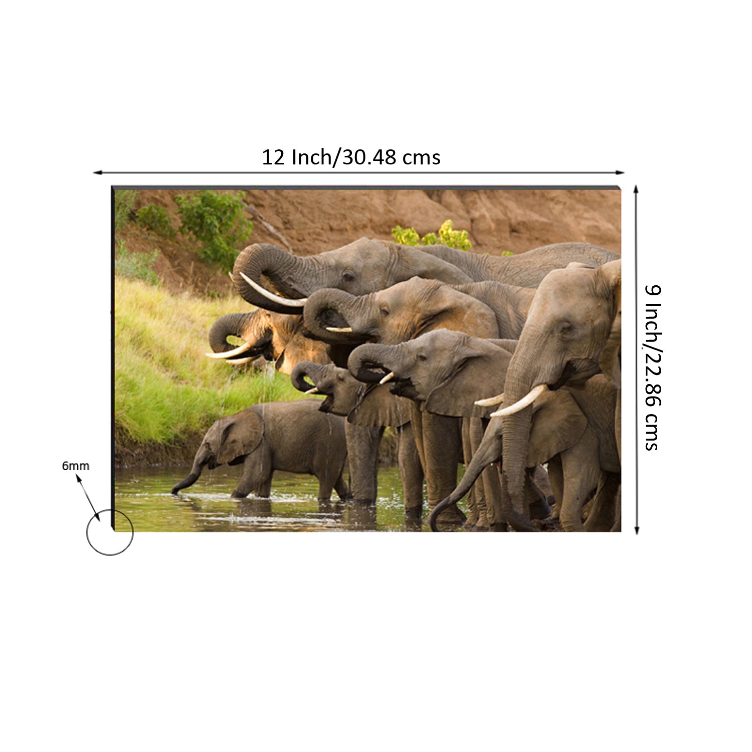 6MM MDF Group of Elephants Satin Matt Texture UV Art Painting 2