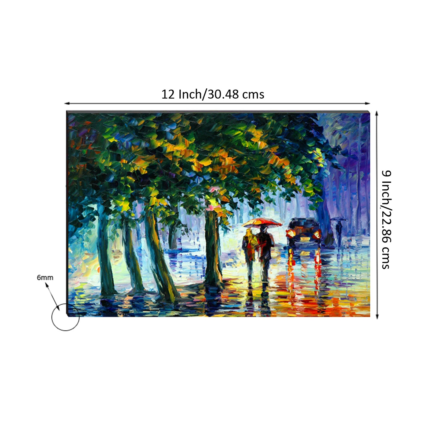 6MM MDF Loving Couple Under Umbrella in rain Satin Matt Texture UV Art Painting 2