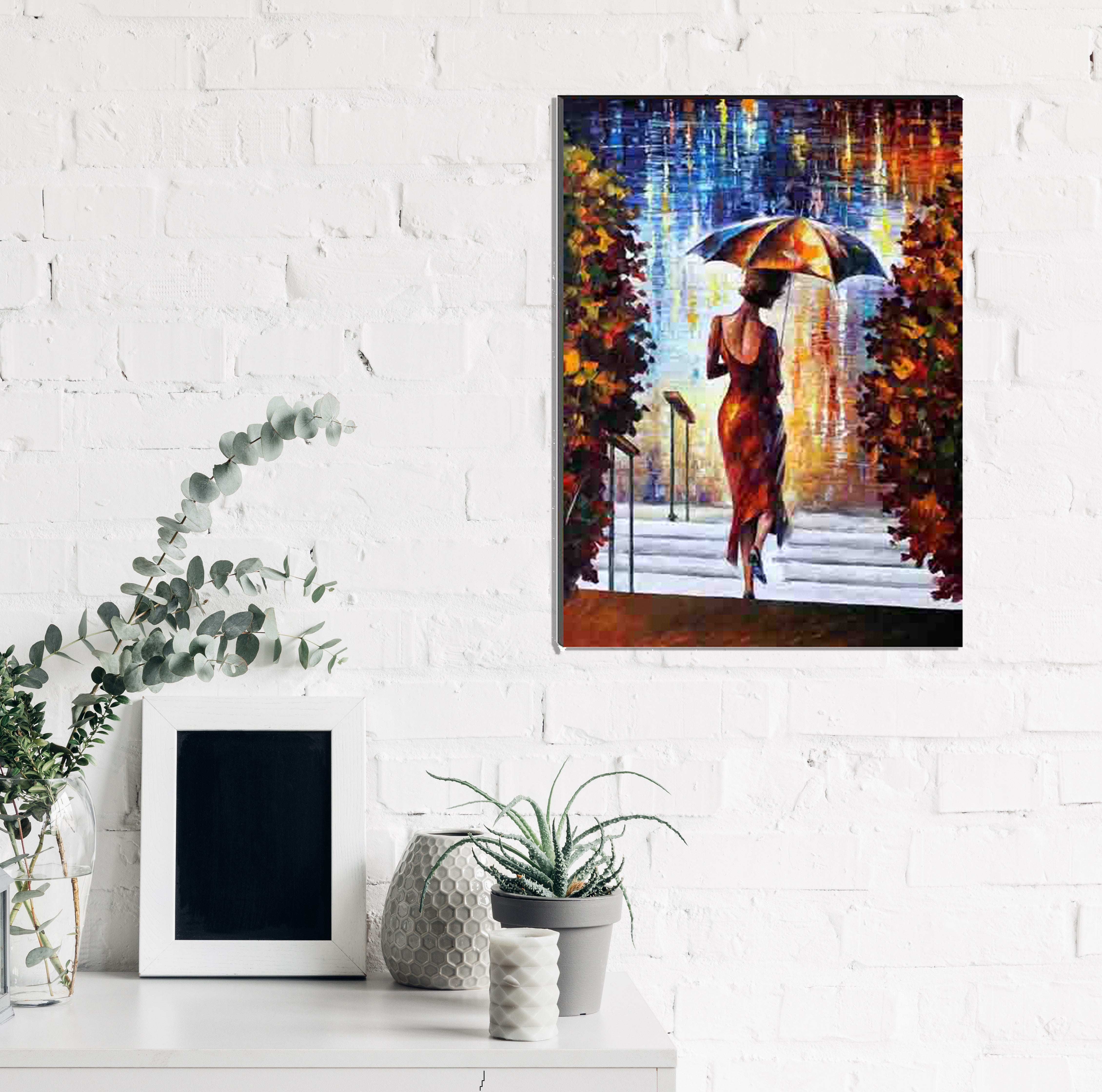 6MM MDF Lady with Umbrella in Rain Satin Matt Texture UV Art Painting 1
