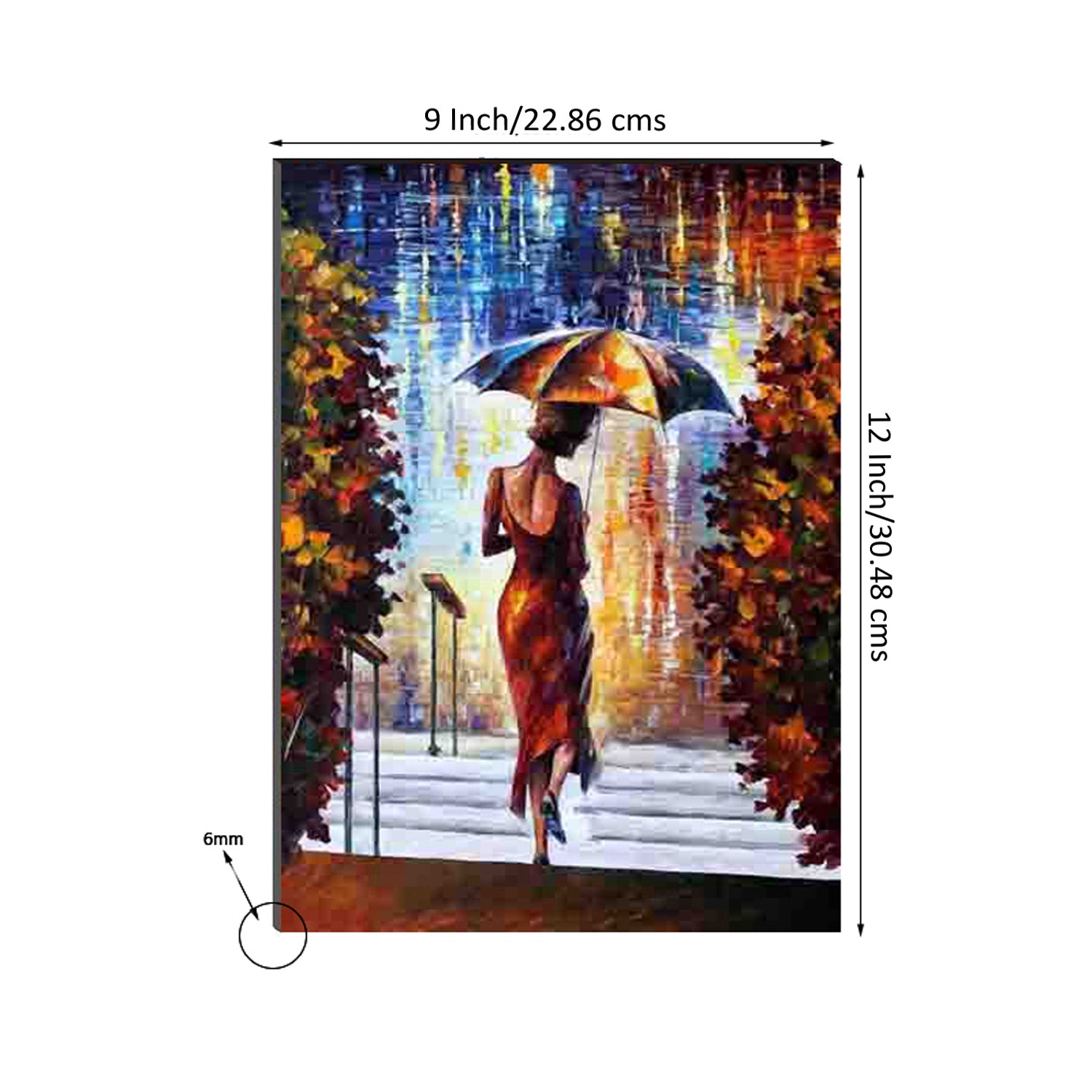 6MM MDF Lady with Umbrella in Rain Satin Matt Texture UV Art Painting 2
