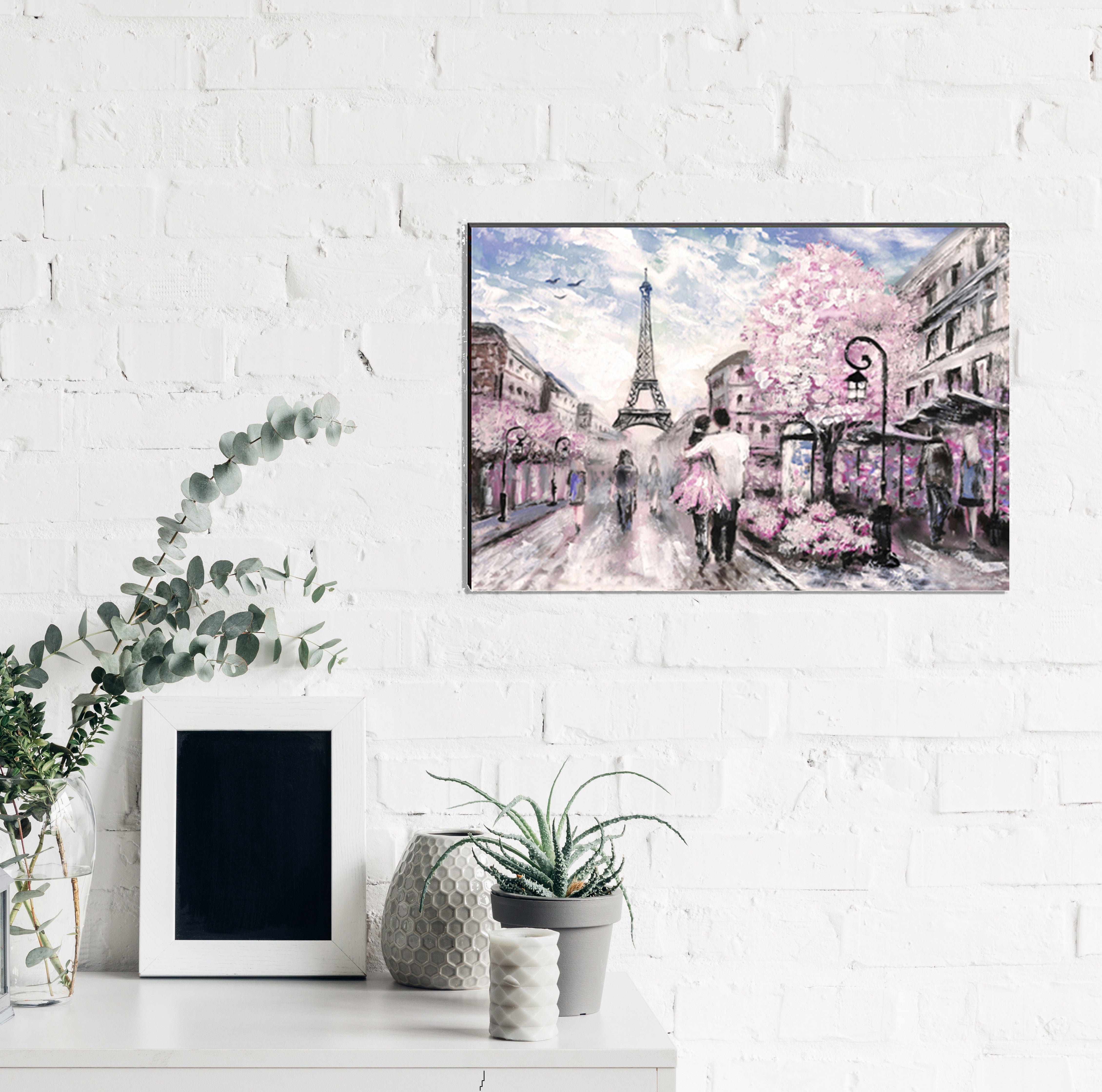 6MM MDF Couple walking in front of Eiffel Tower Satin Matt Texture UV Art Painting 1