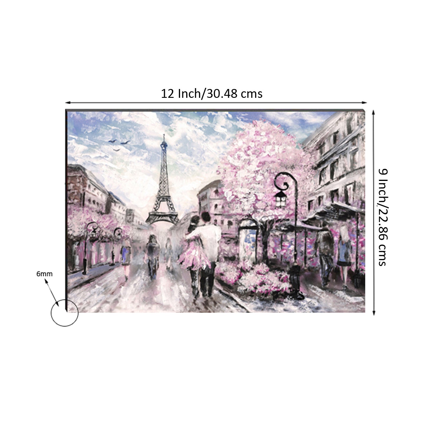 6MM MDF Couple walking in front of Eiffel Tower Satin Matt Texture UV Art Painting 2