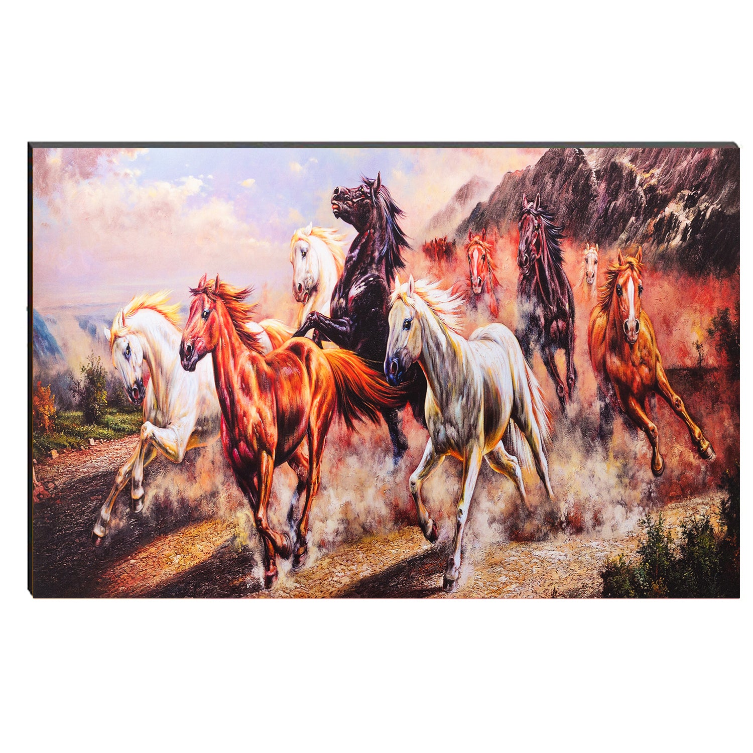 6MM MDF Lucky 7 Running Horses Satin Matt Texture UV Art Painting