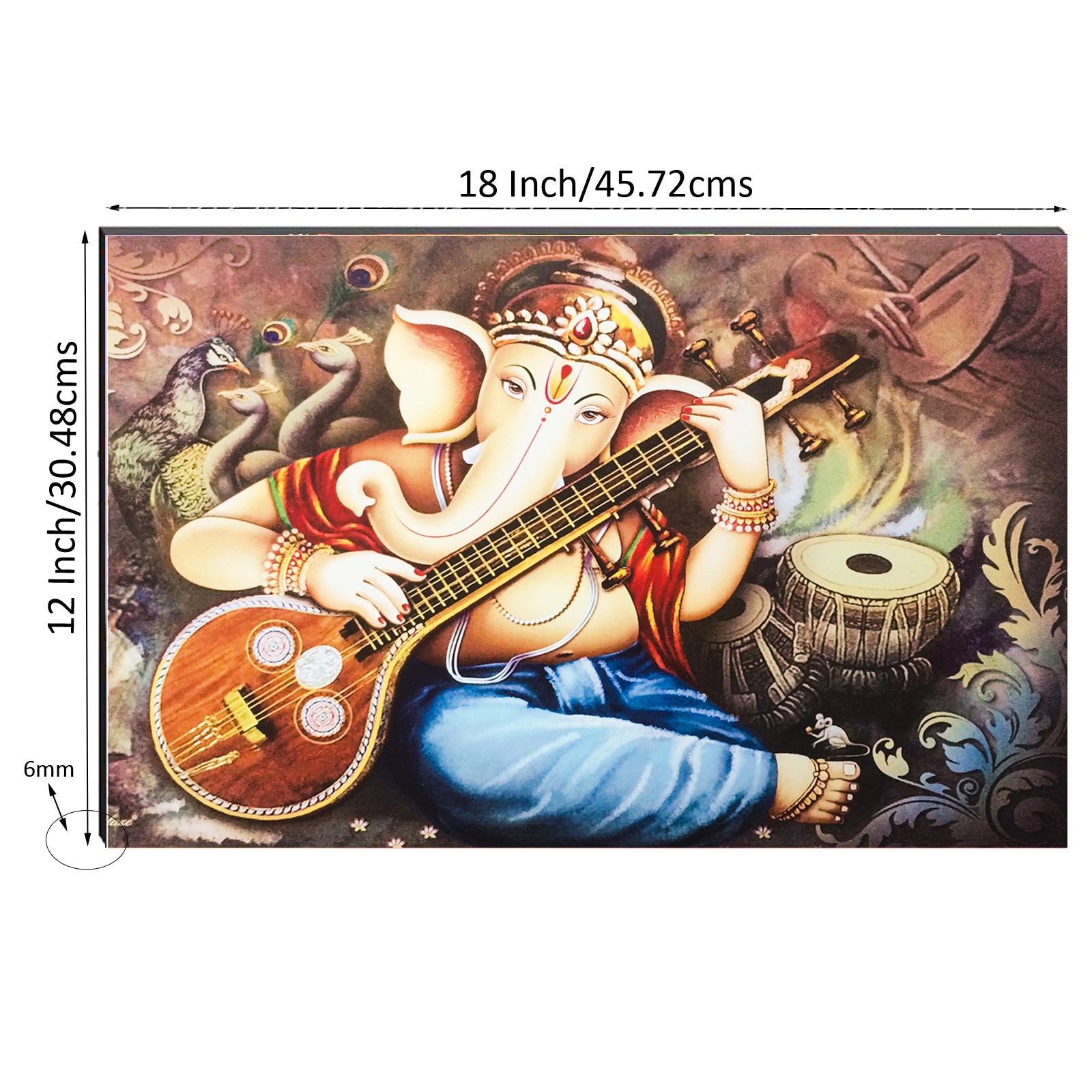 6MM MDF Lord Ganesha Playing Sitar Satin Matt Texture UV Art Painting 2