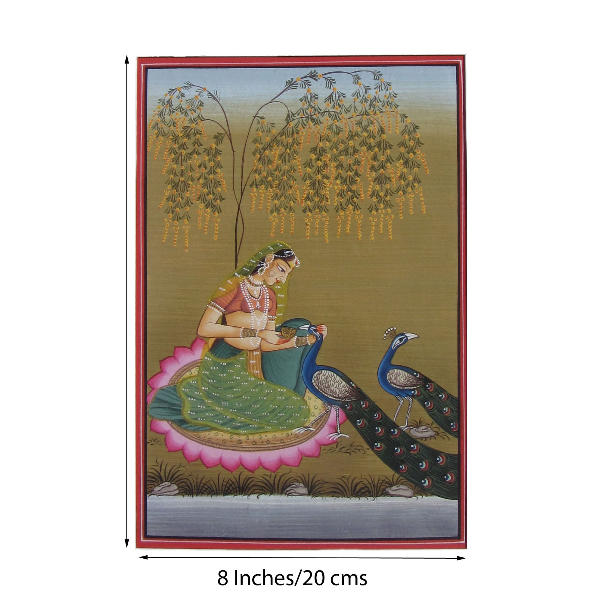 Mughal Queen with Peacocks Original Art Paper Painting 1