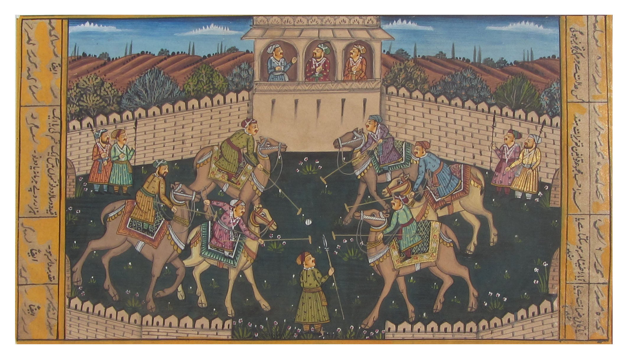Rajput Princesses playing "Chougan"(Polo) Original Art Paper Painting