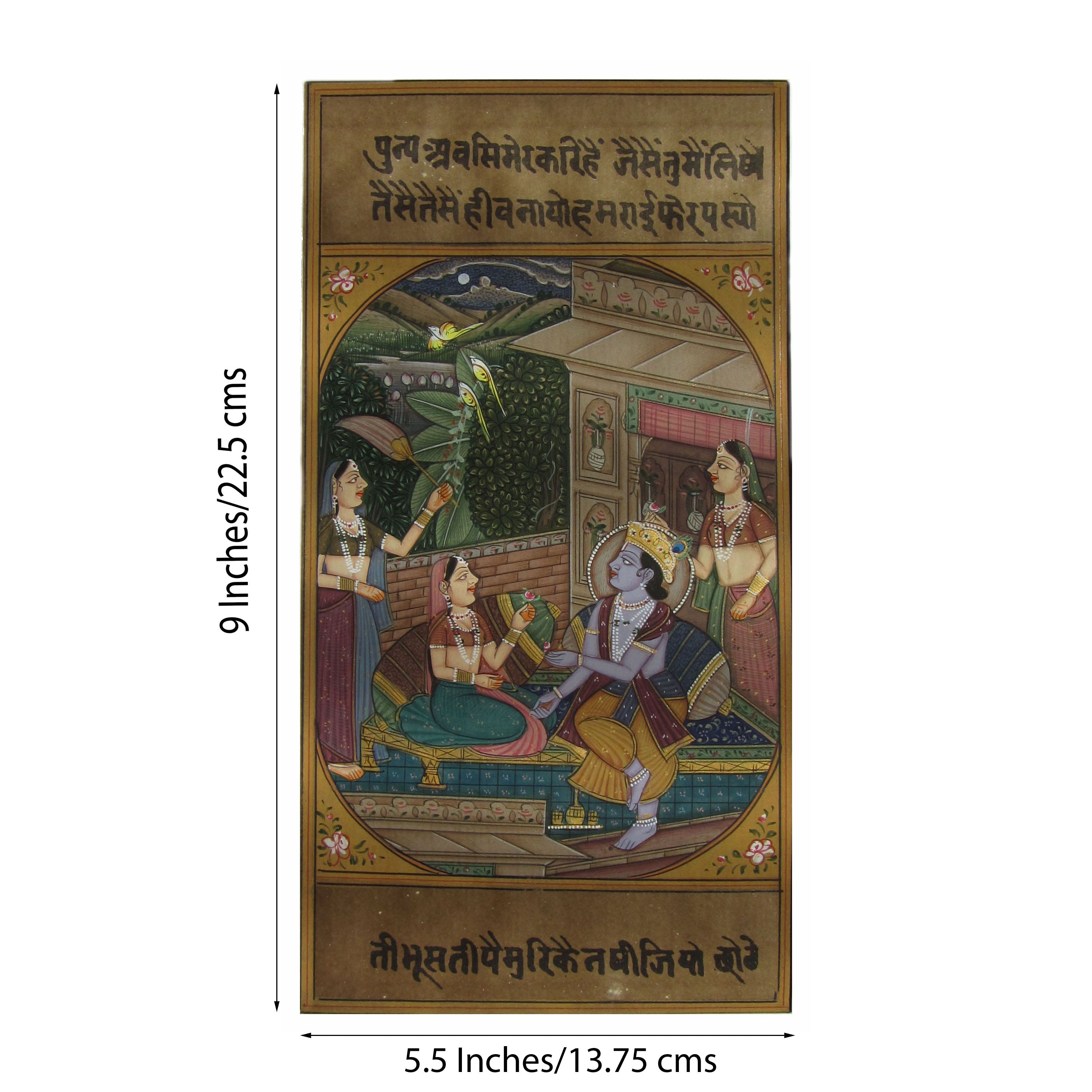 Luxurious Krishna with Radha and Gopis Original Art Paper Painting 1