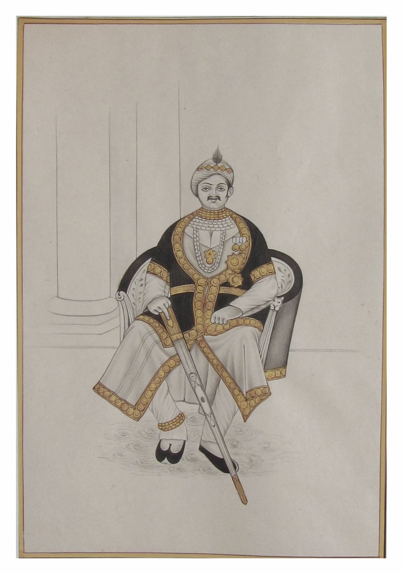 Nawab on Royal Throne Original Art Paper Painting