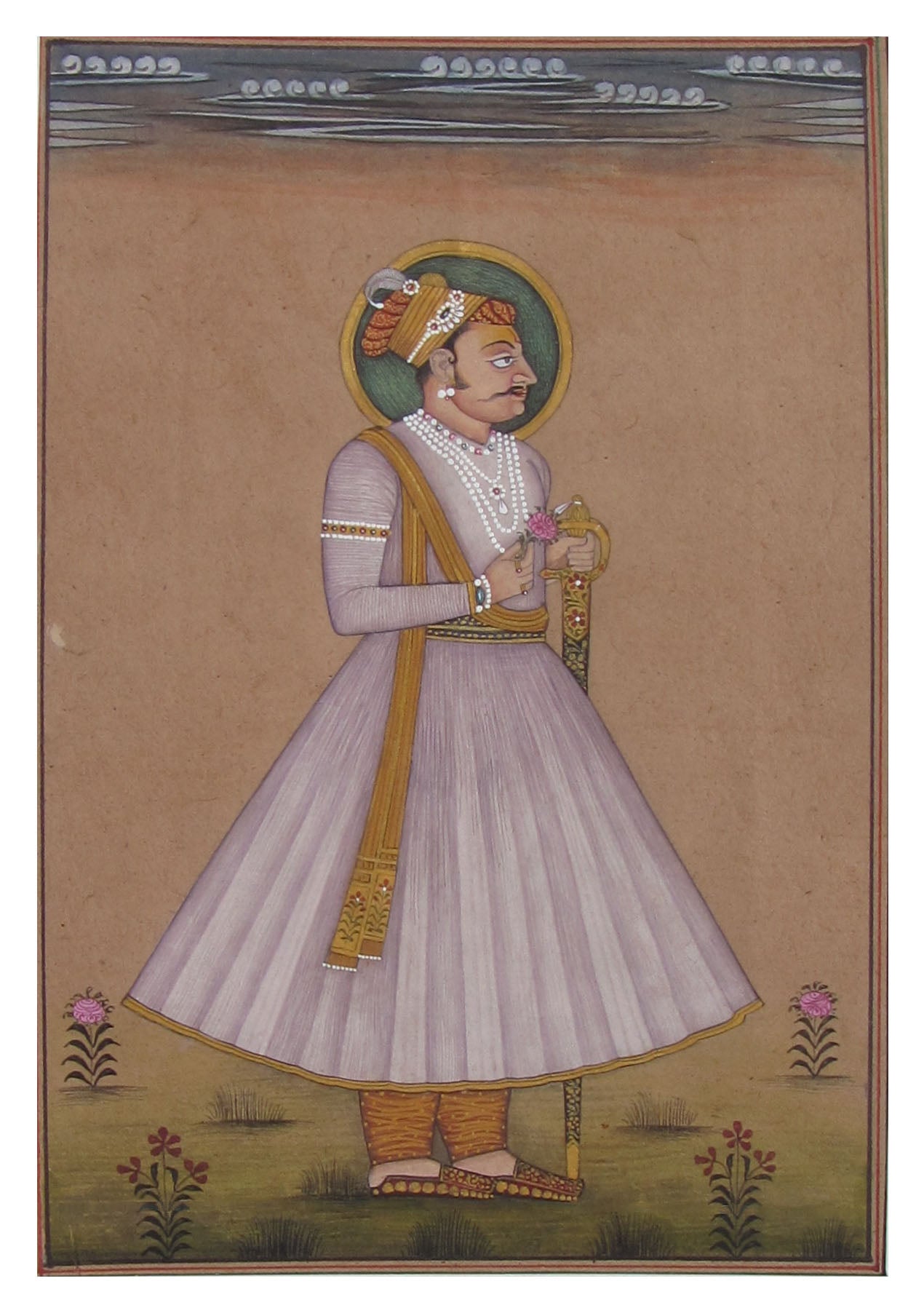 Portrait of Mughal Prince Original Art Paper Painting