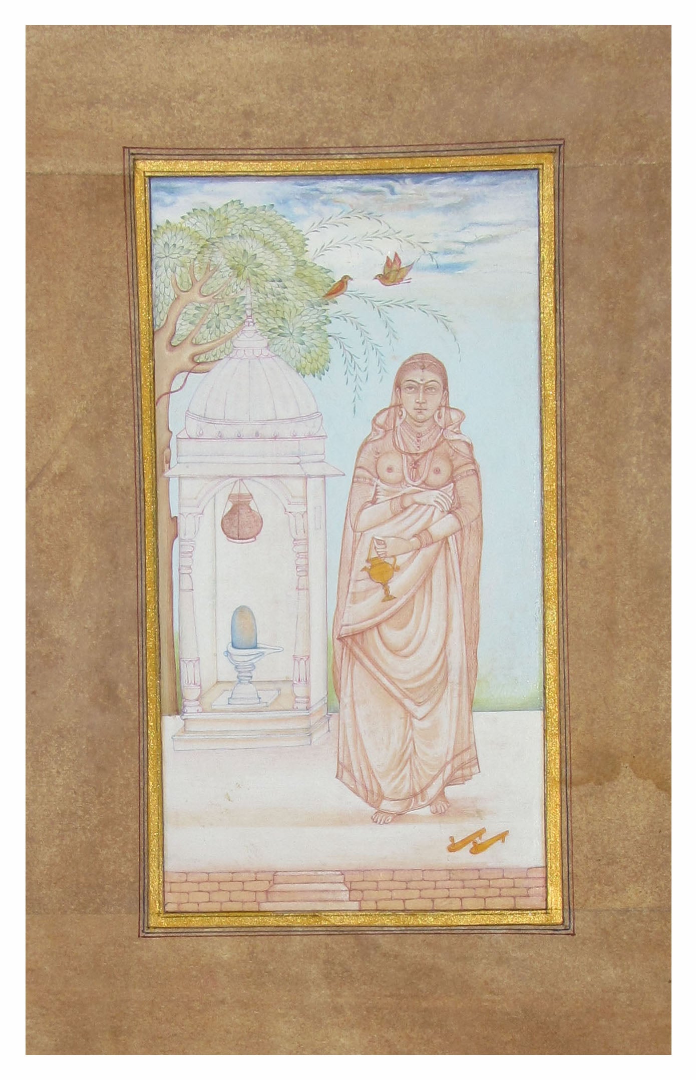 Queen Praying to Lord Shiva Original Art Paper Painting