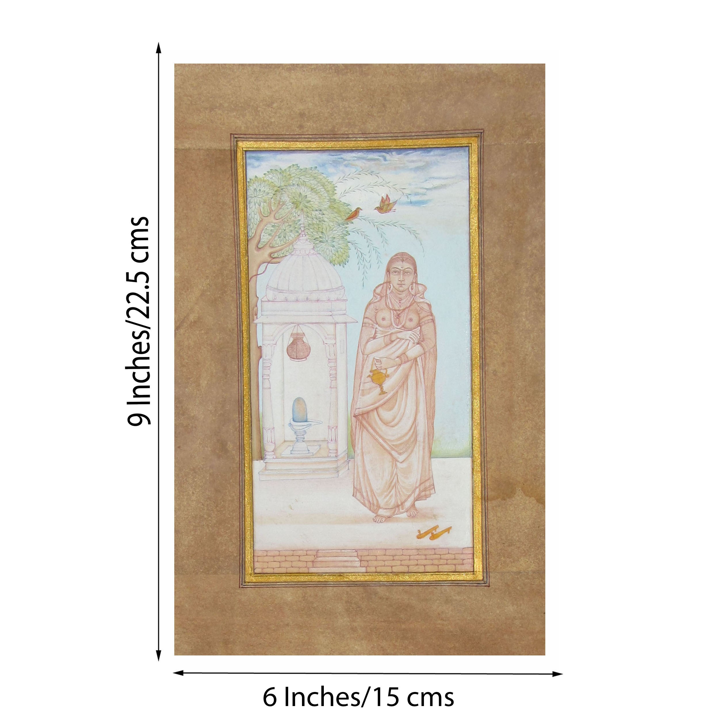 Queen Praying to Lord Shiva Original Art Paper Painting 1