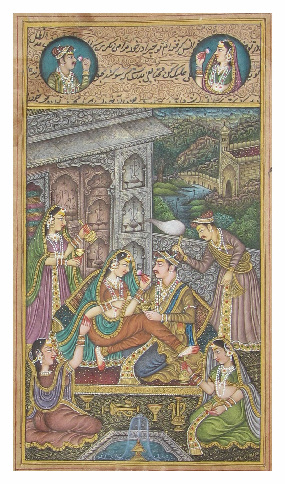 Passionate Mughal Love Scene Original Art Paper Painting
