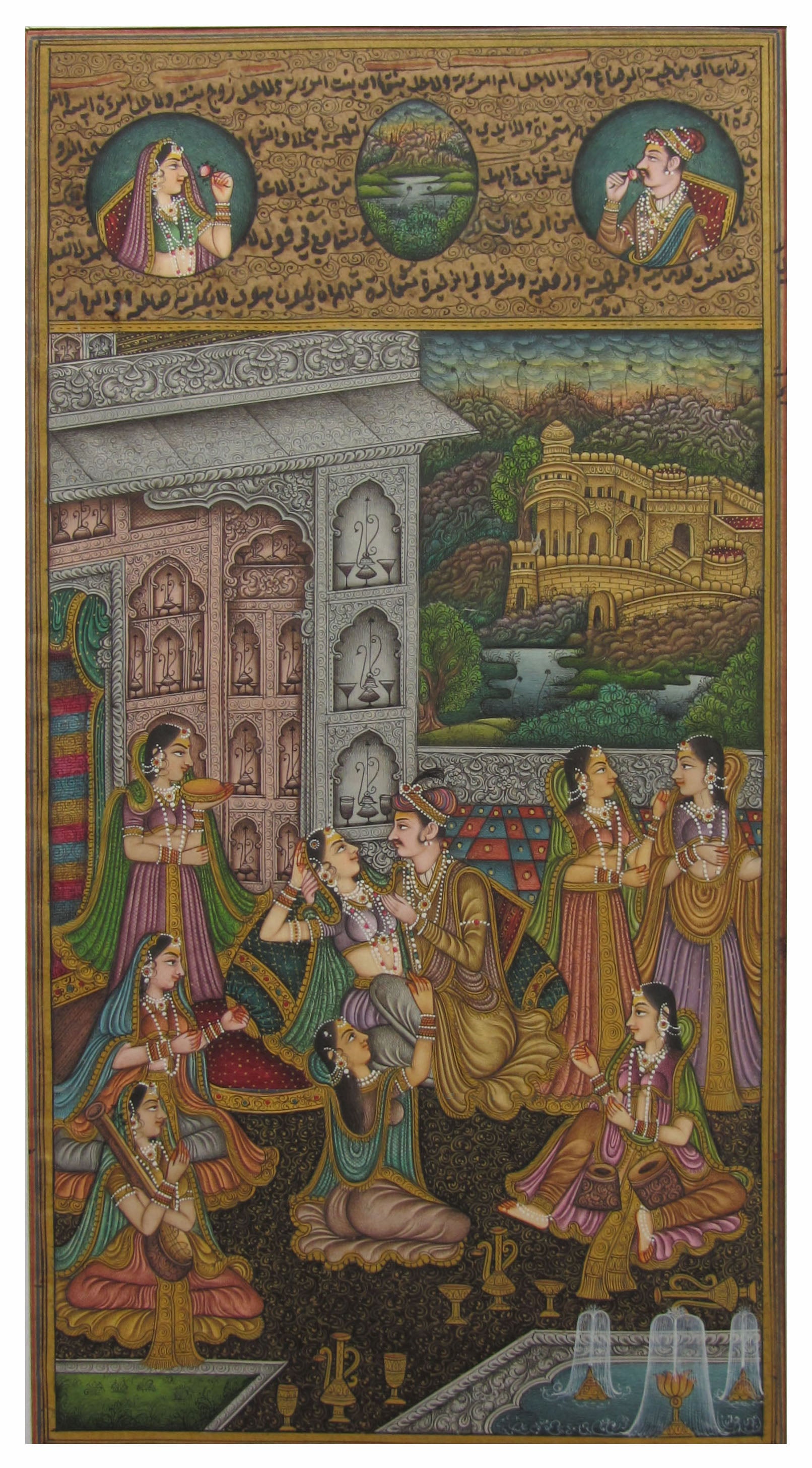 Dignified Mughal Love Scene Original Art Paper Painting